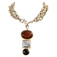 Vintage Ben Amun Gold Tone with Dangling Crystal Crystal Necklace Circa 1980s