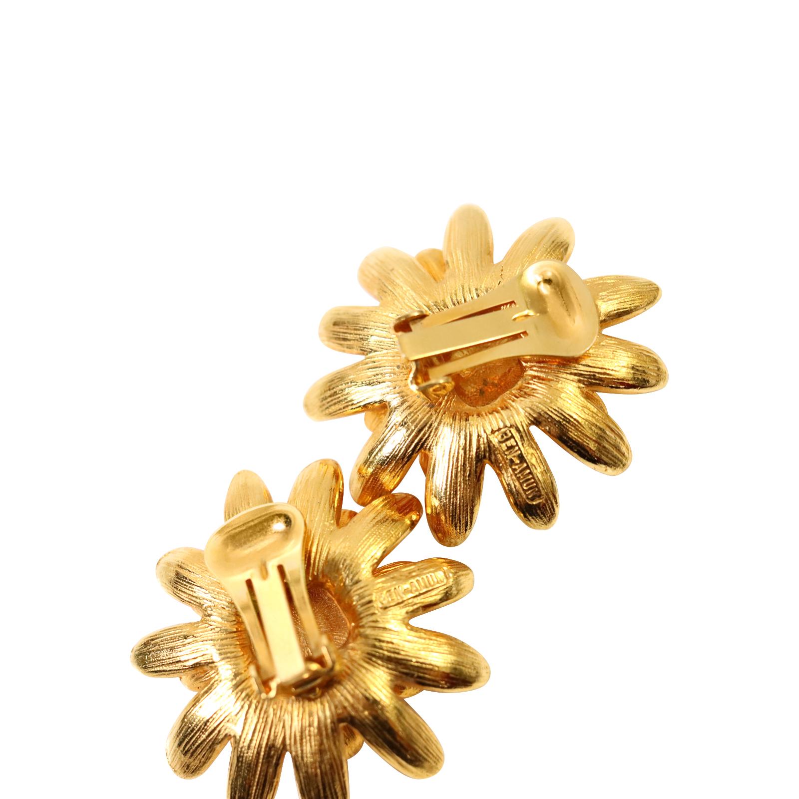 Modern Vintage Ben Amun Gold Tone with Red Crystal Earrings Circa 1980s