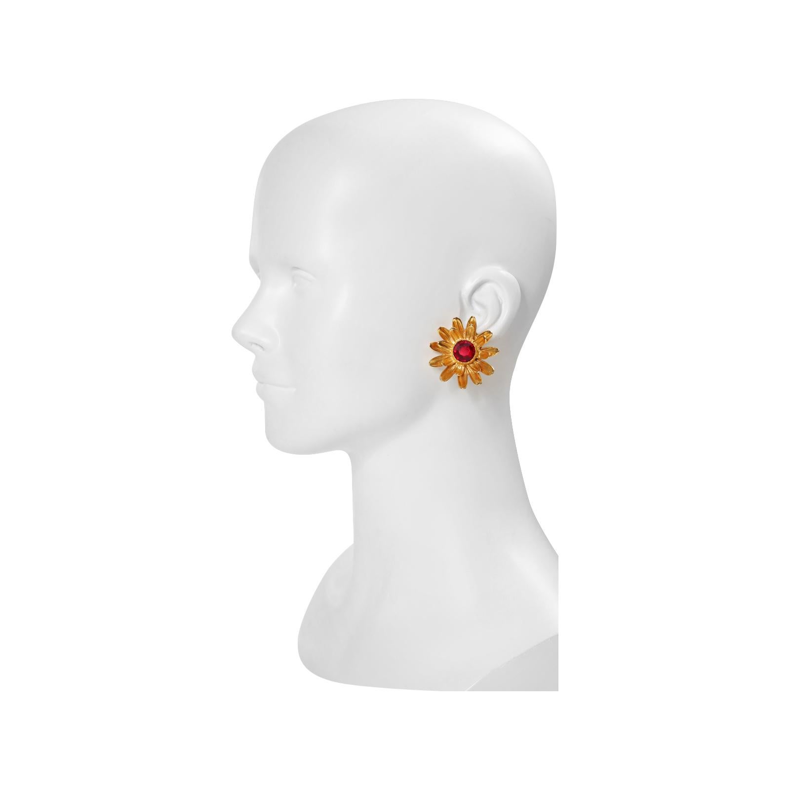 Vintage Ben Amun Gold Tone with Red Crystal Earrings Circa 1980s 2