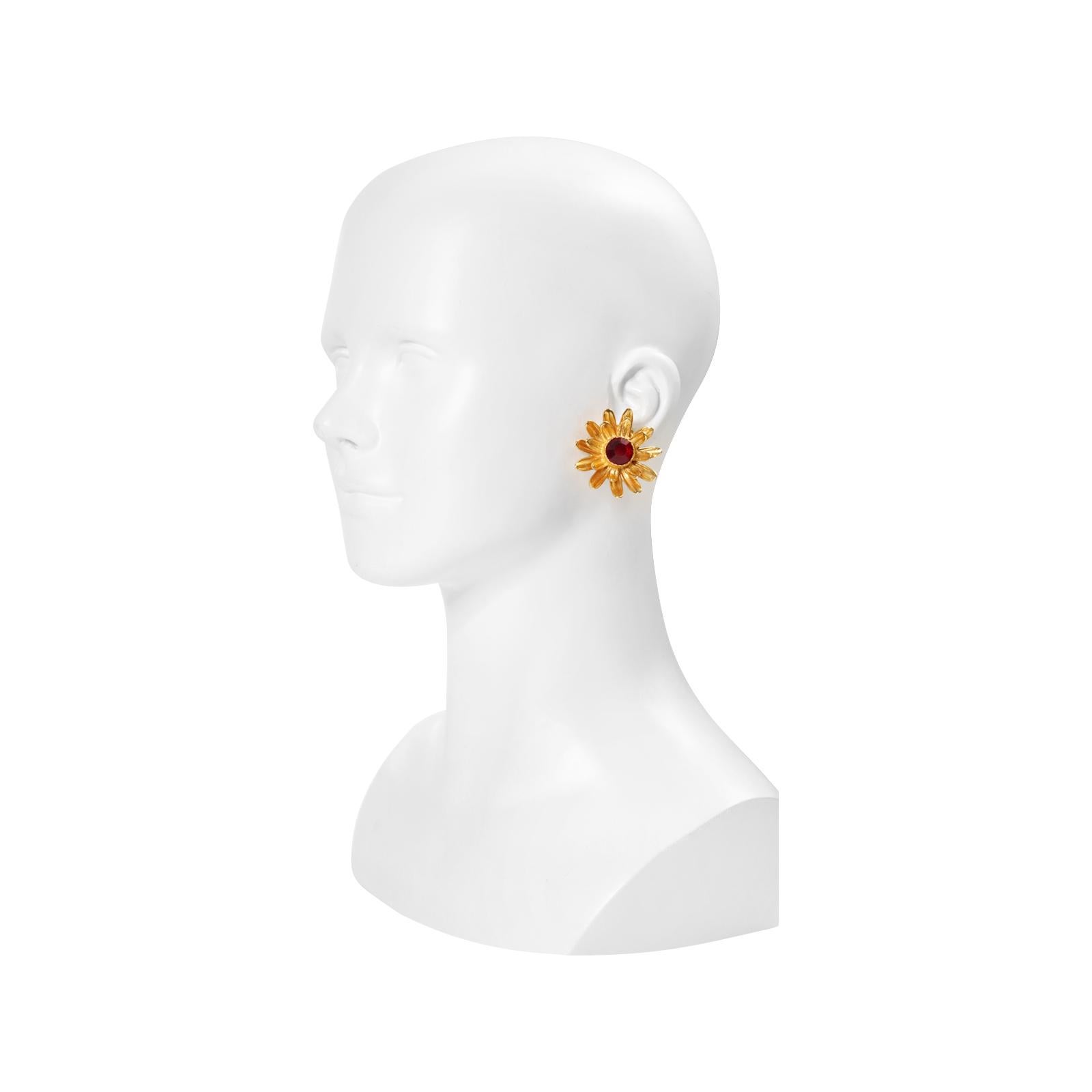 Vintage Ben Amun Gold Tone with Red Crystal Earrings Circa 1980s 3