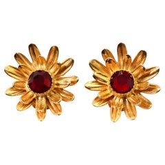 Vintage Ben Amun Gold Tone with Red Crystal Earrings Circa 1980s