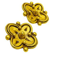 Orecchini a clip d'epoca firmati Ben Amun, massiccio etrusco in oro opaco