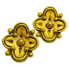 Vintage BEN AMUN signierte massive etruskische Designer-Ohrclips aus mattem Gold