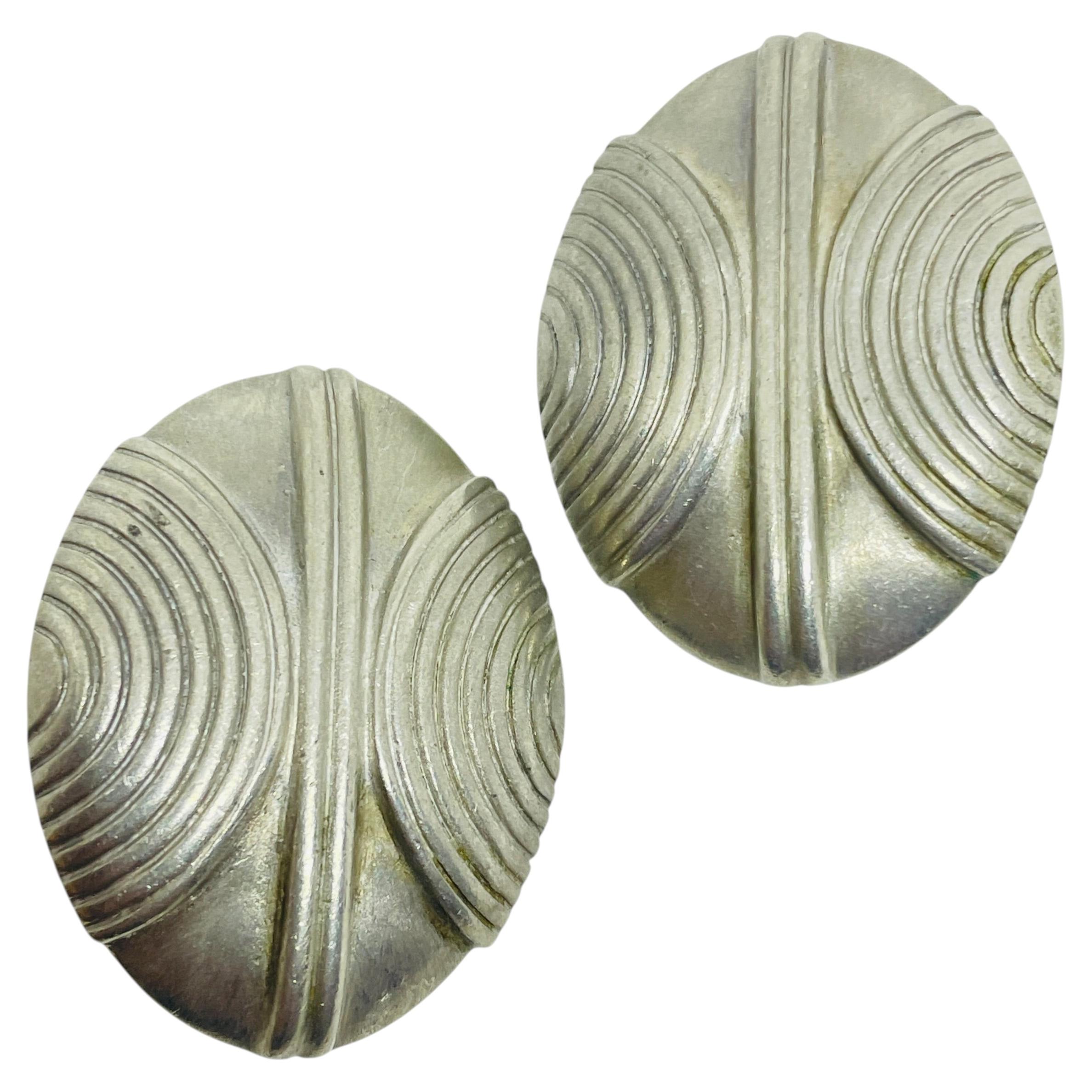 Pre-owned Ben-amun Vintage Ben Amun Signed Silver Tone Modernist Designer Clip On Earrings In Multi