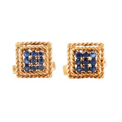 Boutons de manchette et clous d'oreilles vintage Ben Rosenfeld en or 18 carats avec saphir bleu