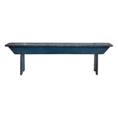 Vintage Bench in Blue Painted Pine Wood, England, Late 19th Century