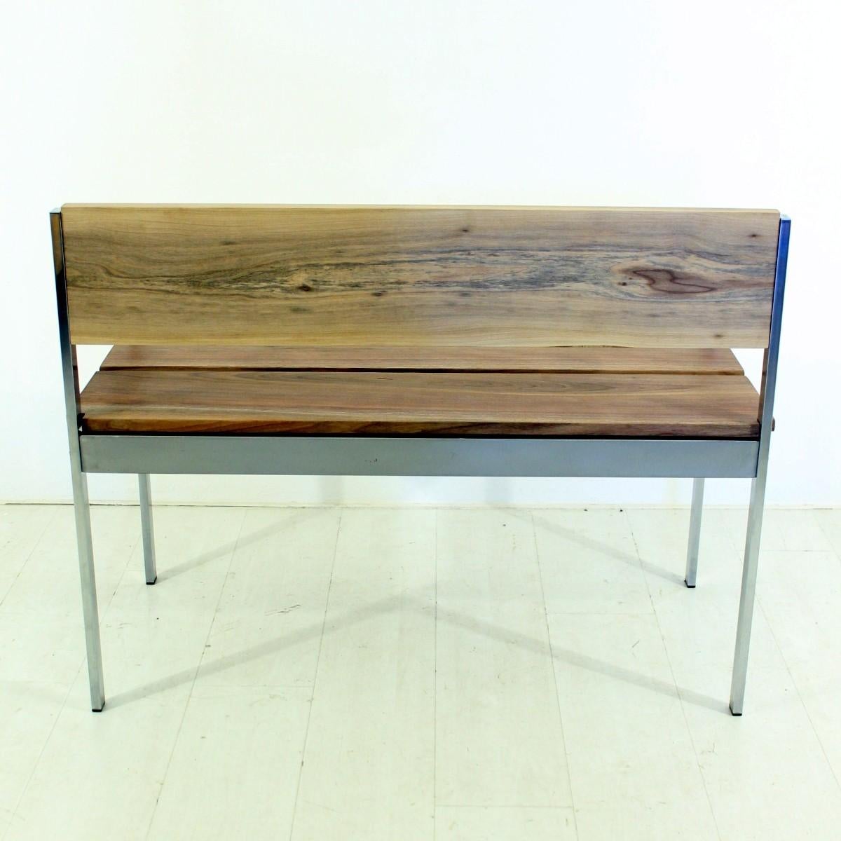German Vintage Bench in Chrome and Walnut For Sale