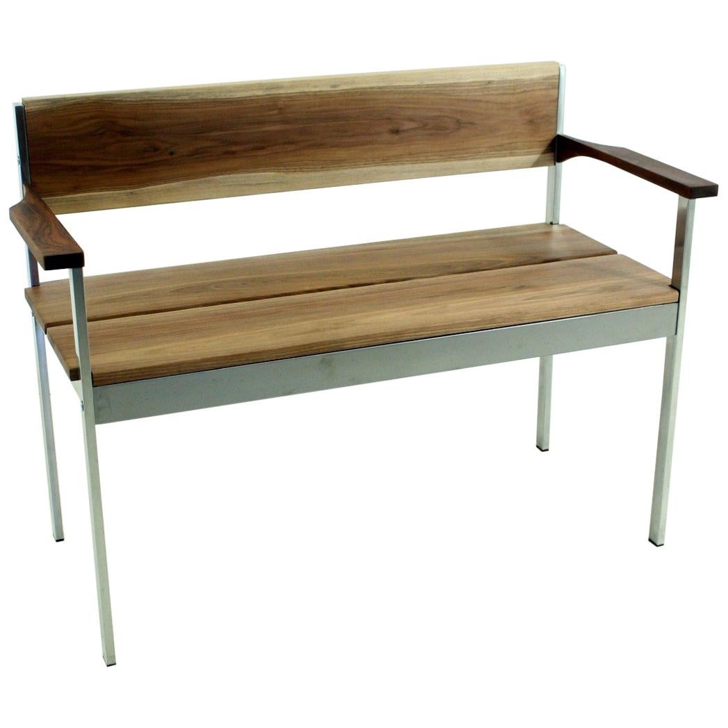 Vintage Bench in Chrome and Walnut For Sale