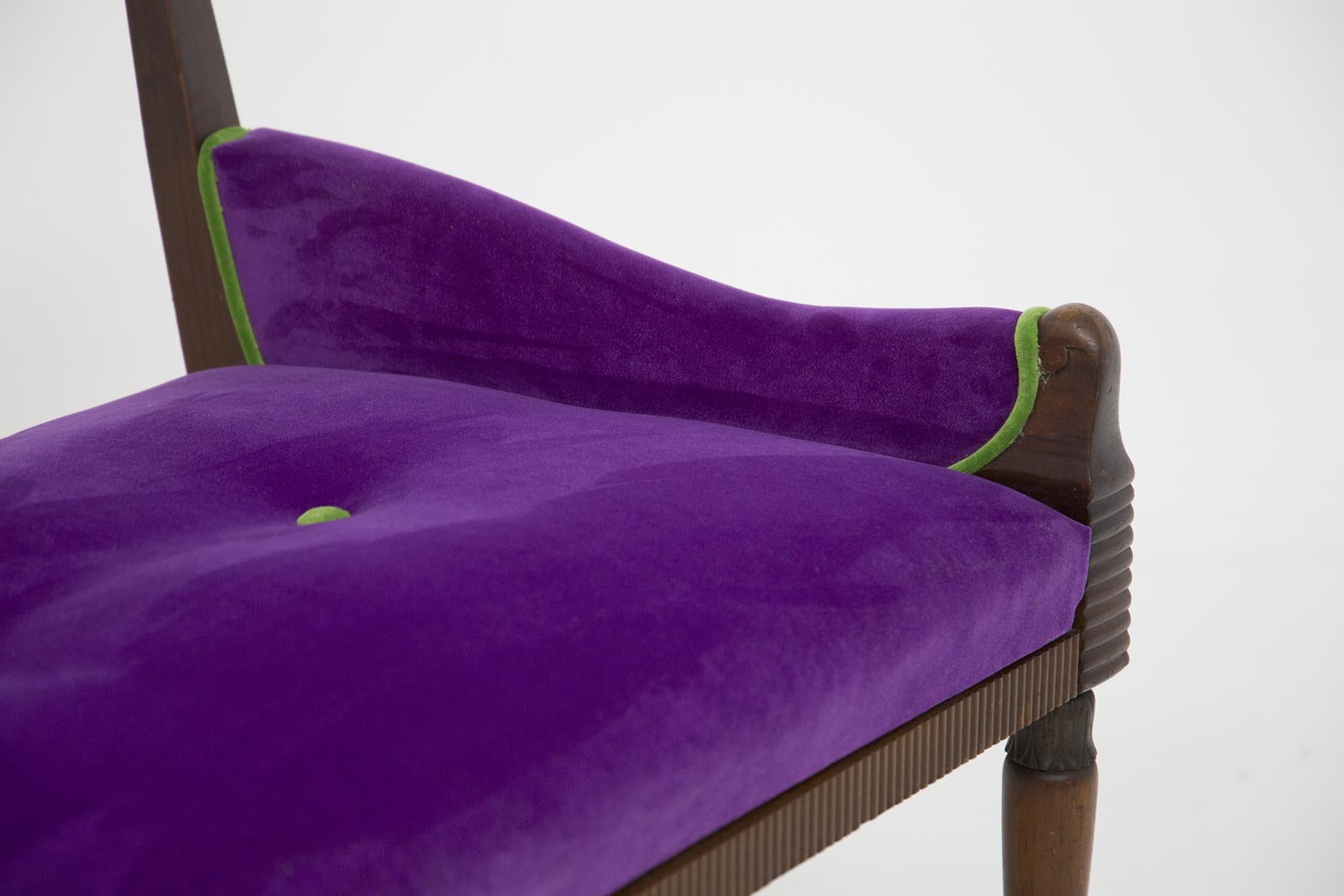Mid-20th Century Vintage Bench in Purple and Green Velvet For Sale