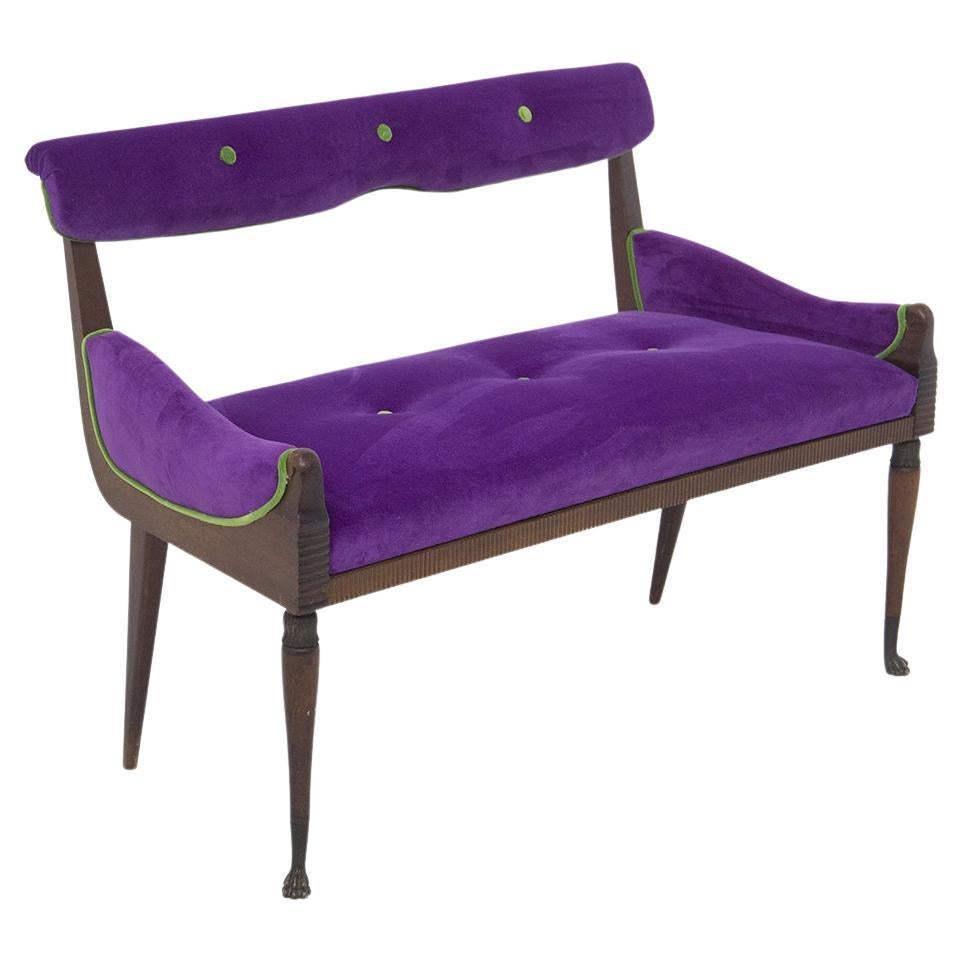 Vintage Bench in Purple and Green Velvet For Sale