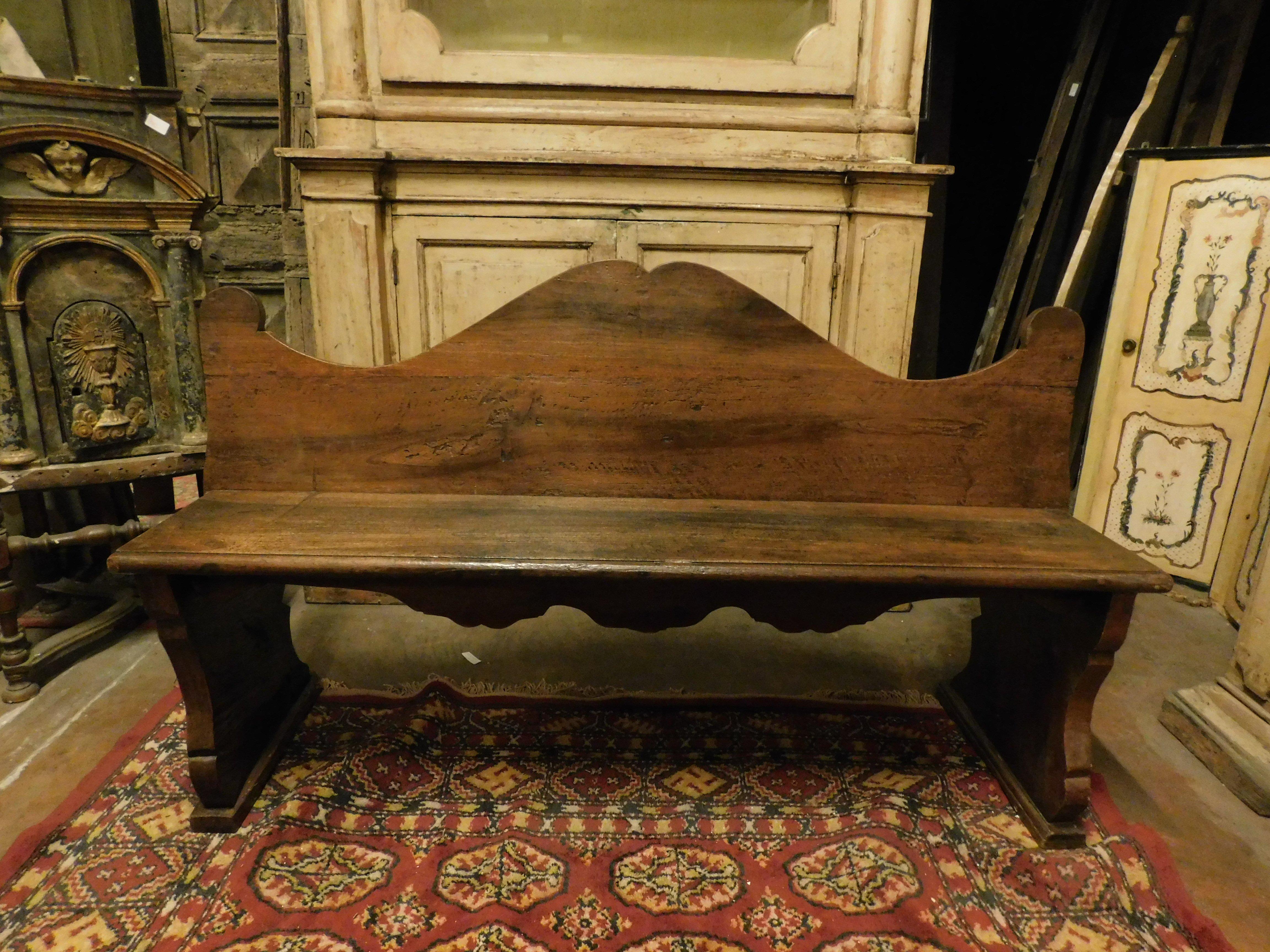 Italian Vintage Bench in solid walnut wood, from Piedmont (Italy) For Sale