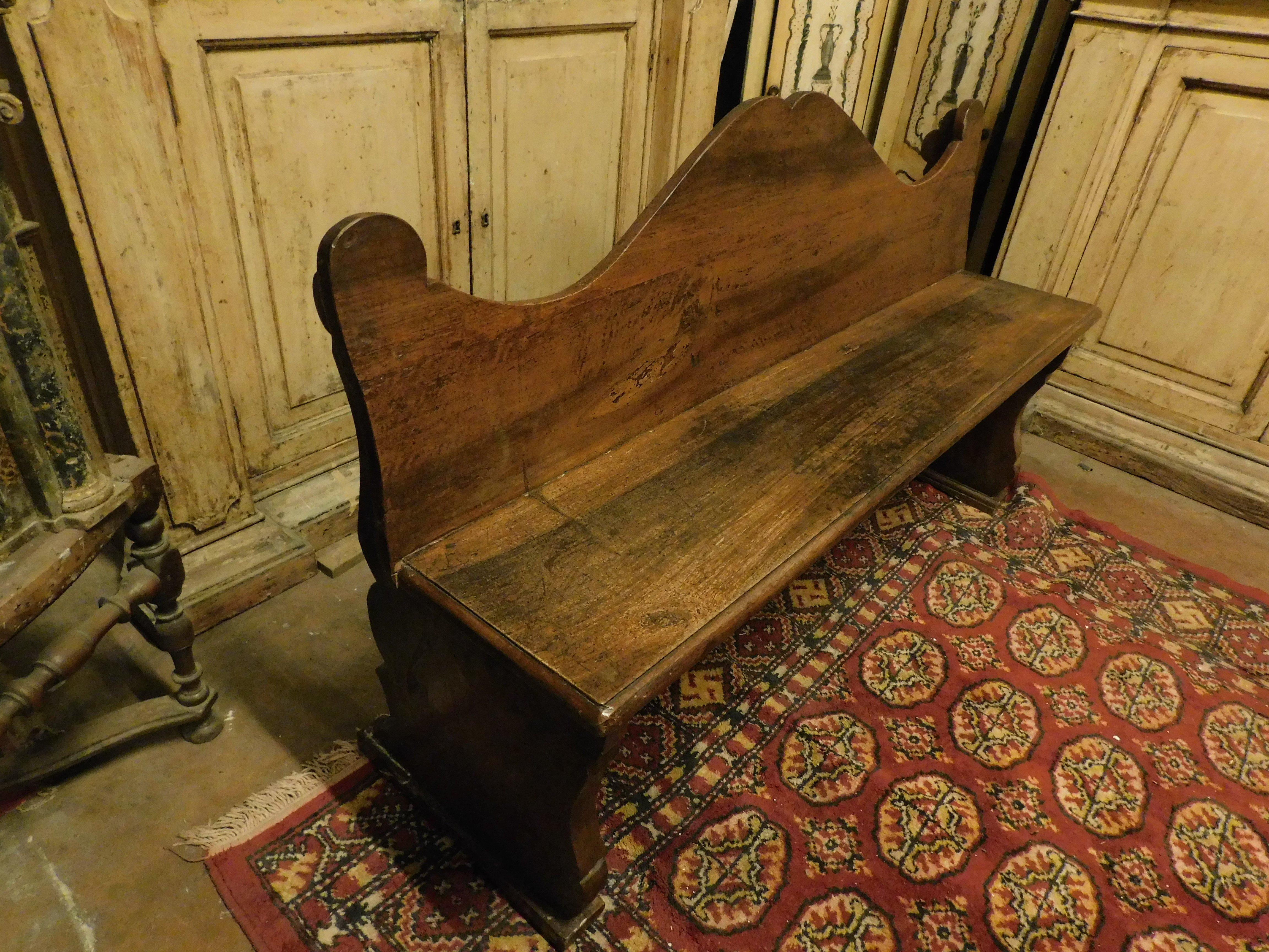 19th Century Vintage Bench in solid walnut wood, from Piedmont (Italy) For Sale
