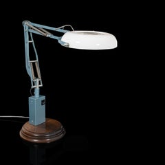 Vintage Bench Magnifier Lamp, English, Industrial, Light, Desk, circa 1960