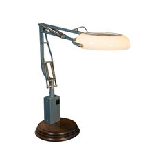 Vintage Bench Magnifier Lamp, English, Industrial, Light, Desk, circa 1960