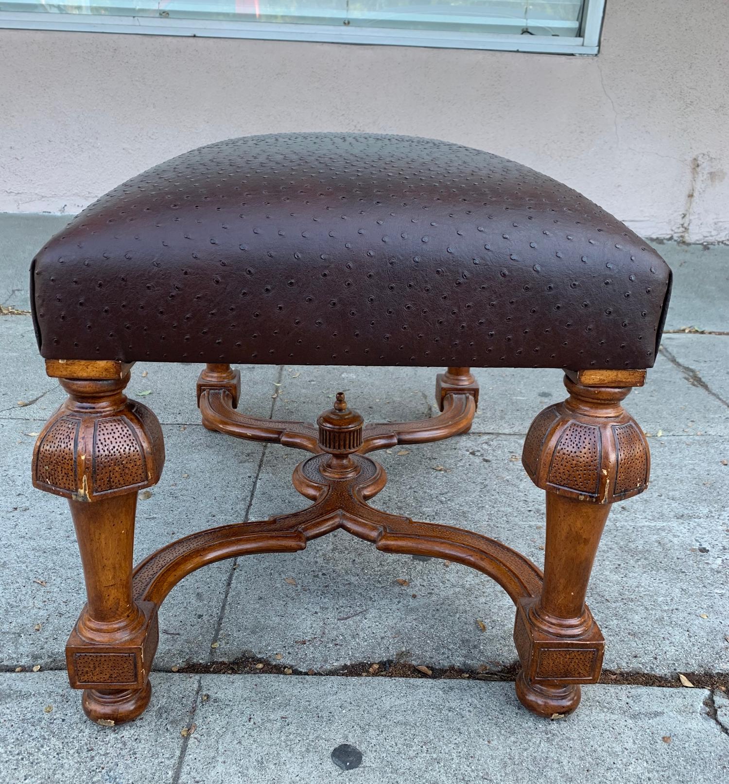 Vintage Bench/Ottoman Upholstered in Faux Ostrich Leather 2