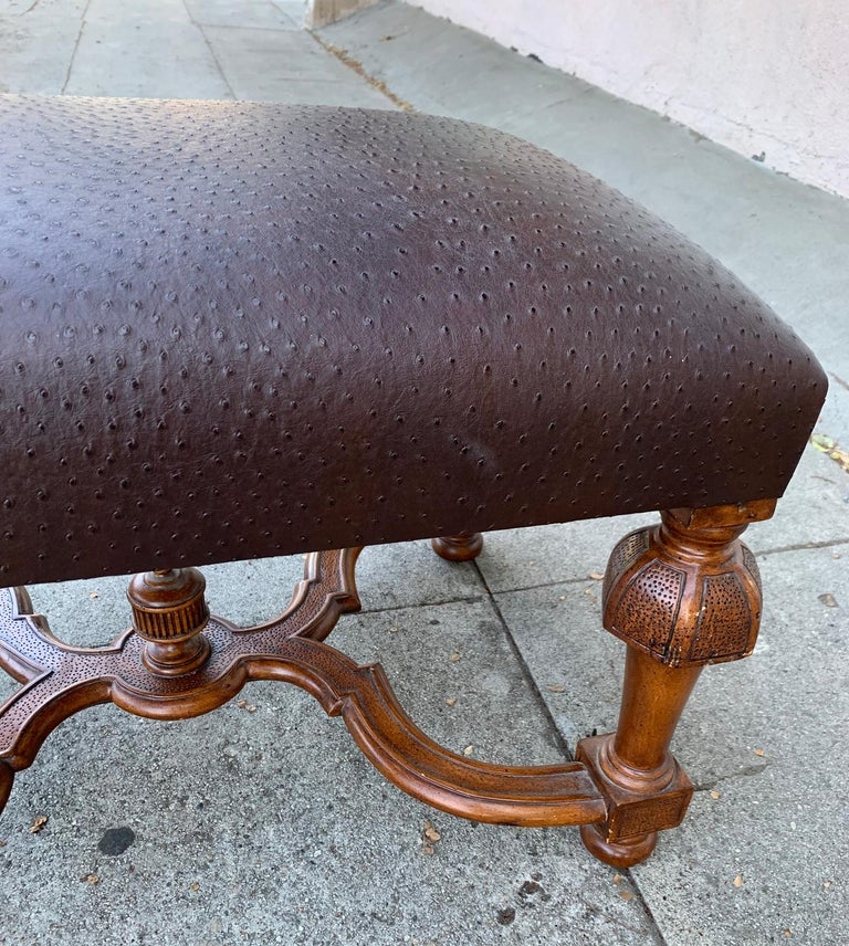 Vintage Bench/Ottoman Upholstered in Faux Ostrich Leather For Sale at