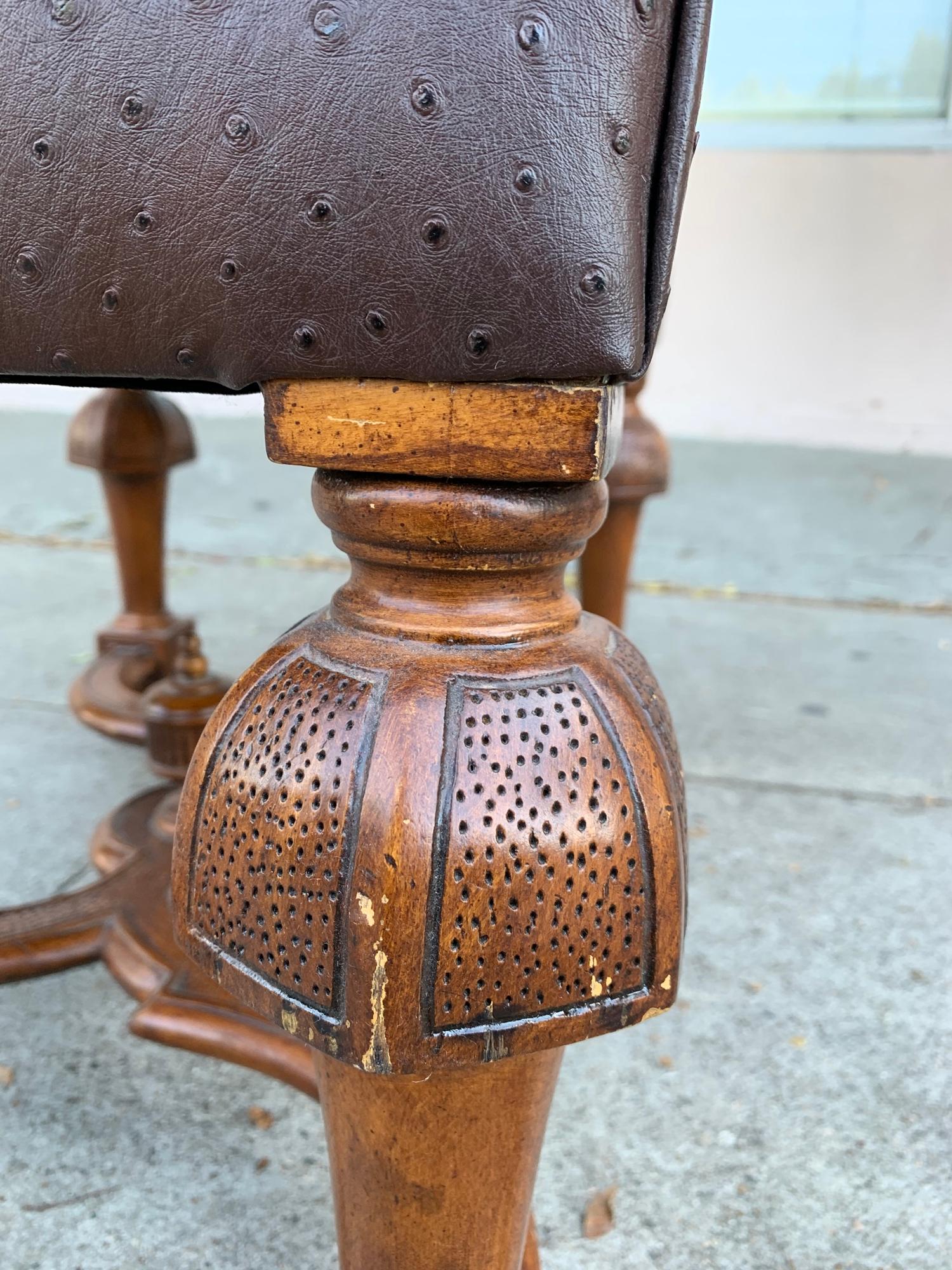 Vintage Bench/Ottoman Upholstered in Faux Ostrich Leather 1