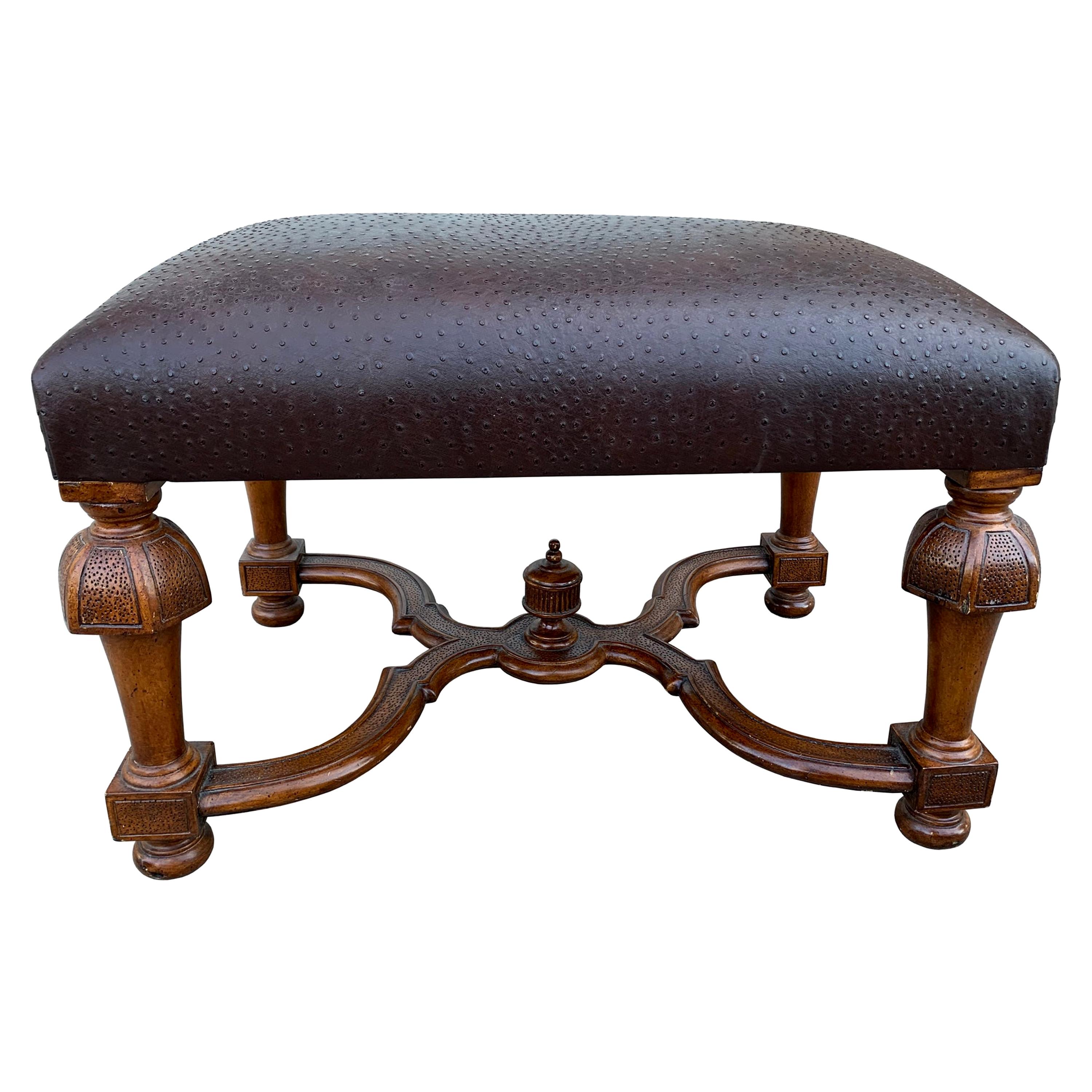 Vintage Bench/Ottoman Upholstered in Faux Ostrich Leather