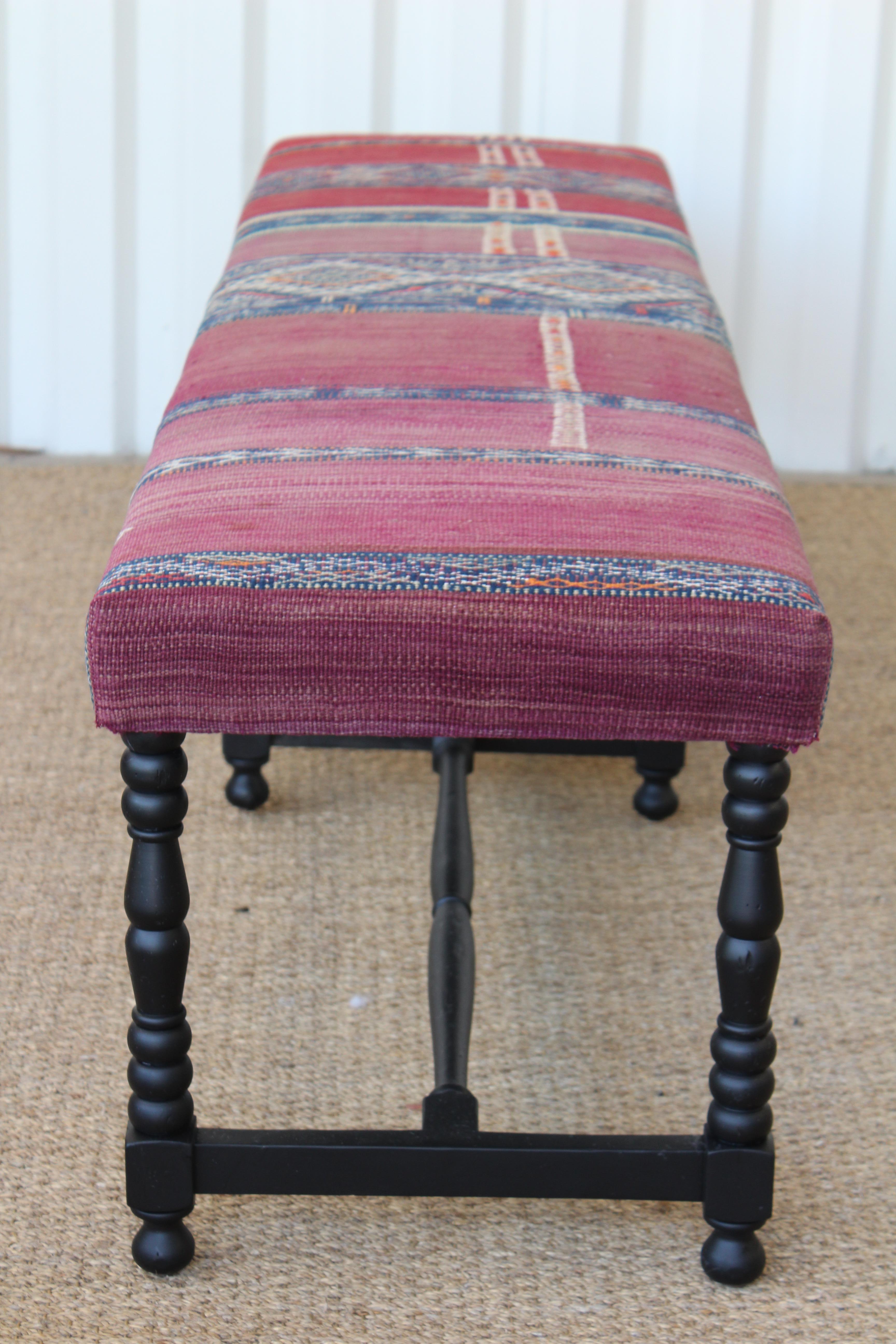 Vintage Bench Upholstered in a Turkish Kilim Rug 2