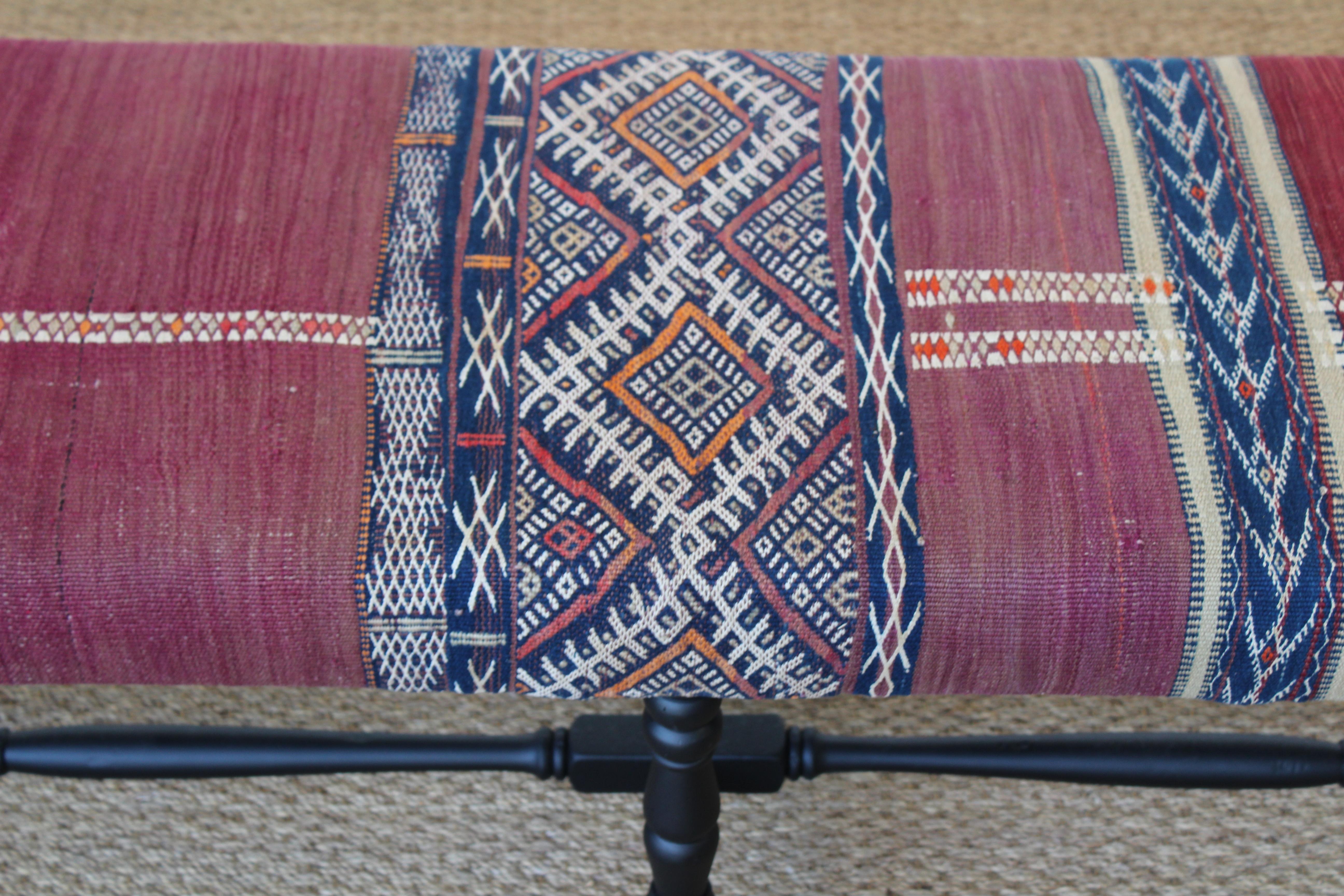Vintage Bench Upholstered in a Turkish Kilim Rug In Excellent Condition In Los Angeles, CA