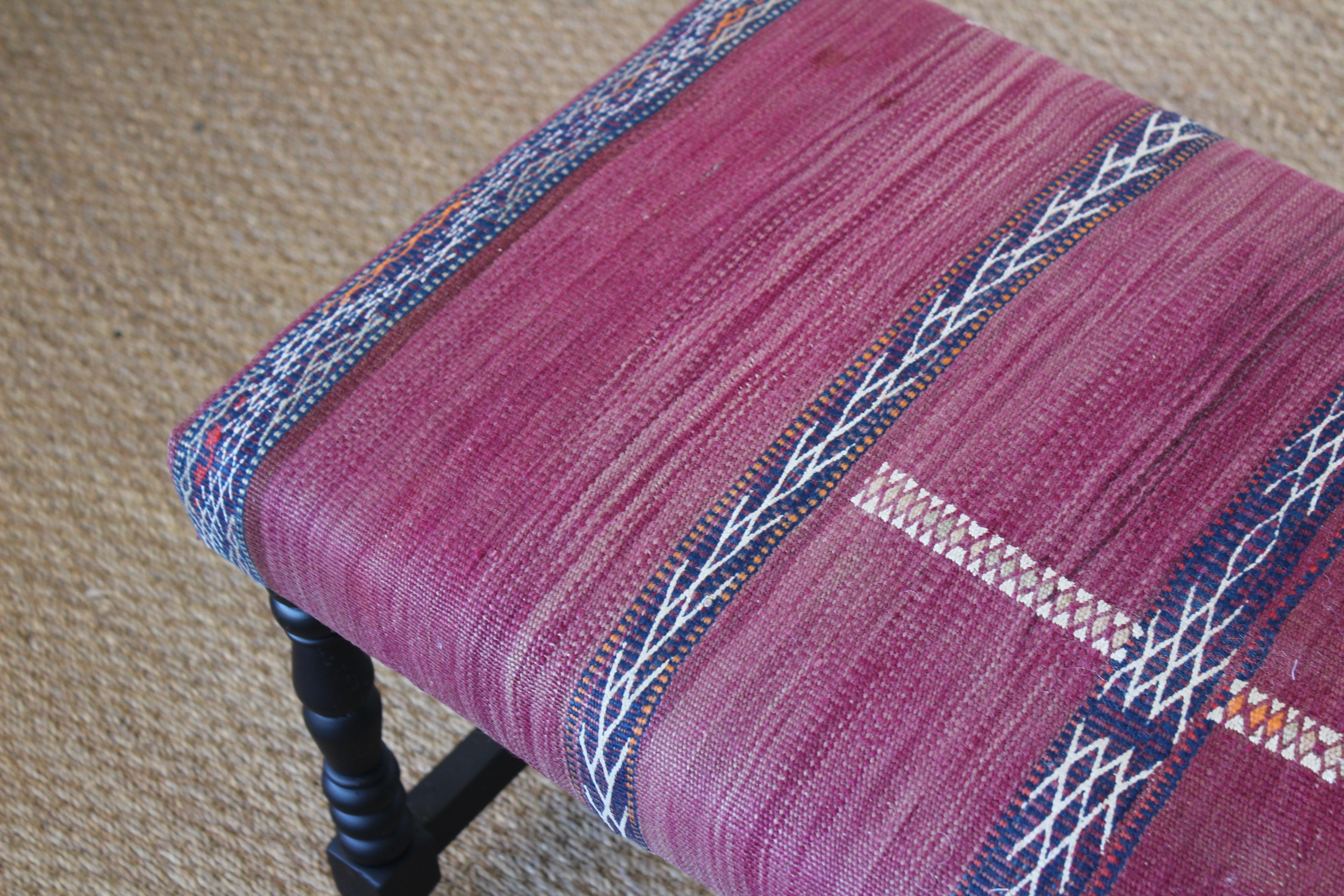 Mid-20th Century Vintage Bench Upholstered in a Turkish Kilim Rug