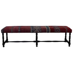 Vintage Bench Upholstered in a Turkish Kilim Rug