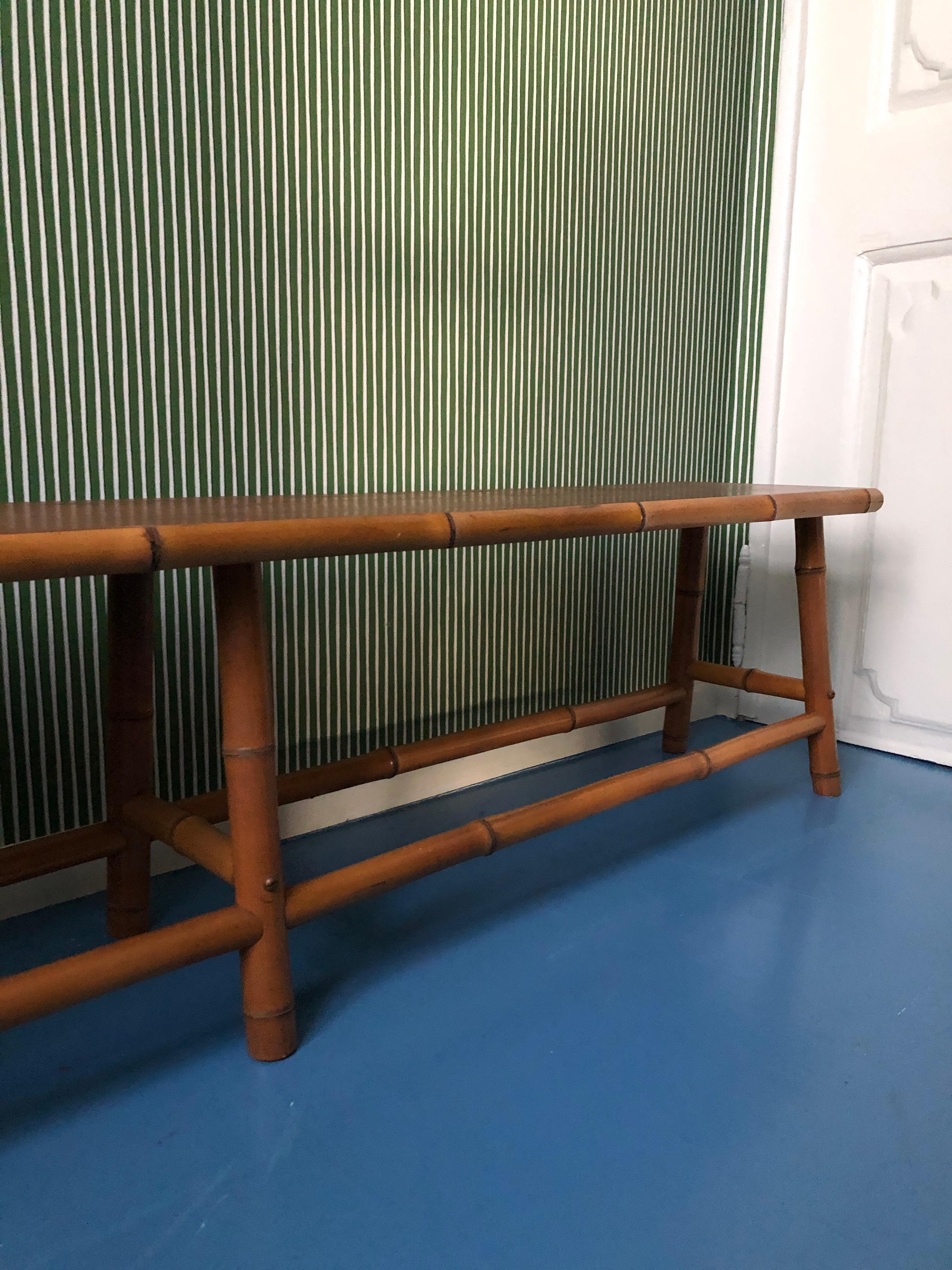 Vintage Bench with Bamboo Legs and Wooden Seat, France, 1960s In Good Condition In Copenhagen K, DK