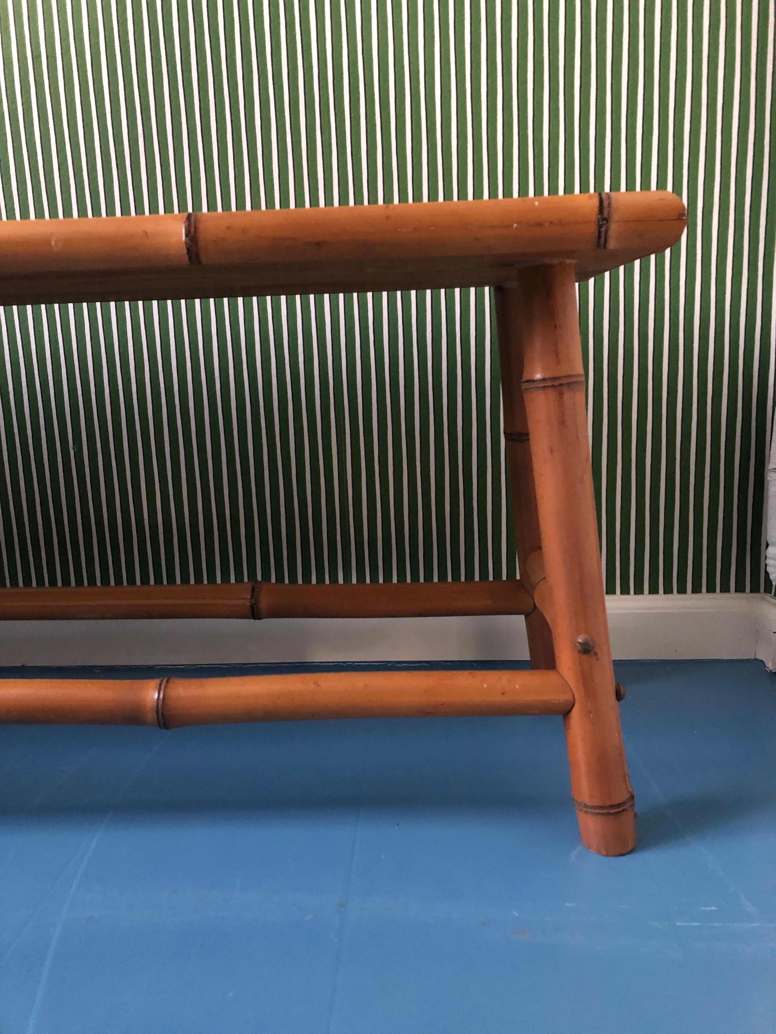 Vintage Bench with Bamboo Legs and Wooden Seat, France, 1960s 4