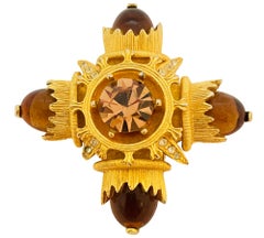Vintage BENEDIKT NY gold glass Maltese cross designer runway brooch