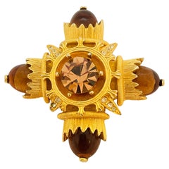 Vintage BENEDIKT NY gold glass Maltese cross designer runway brooch