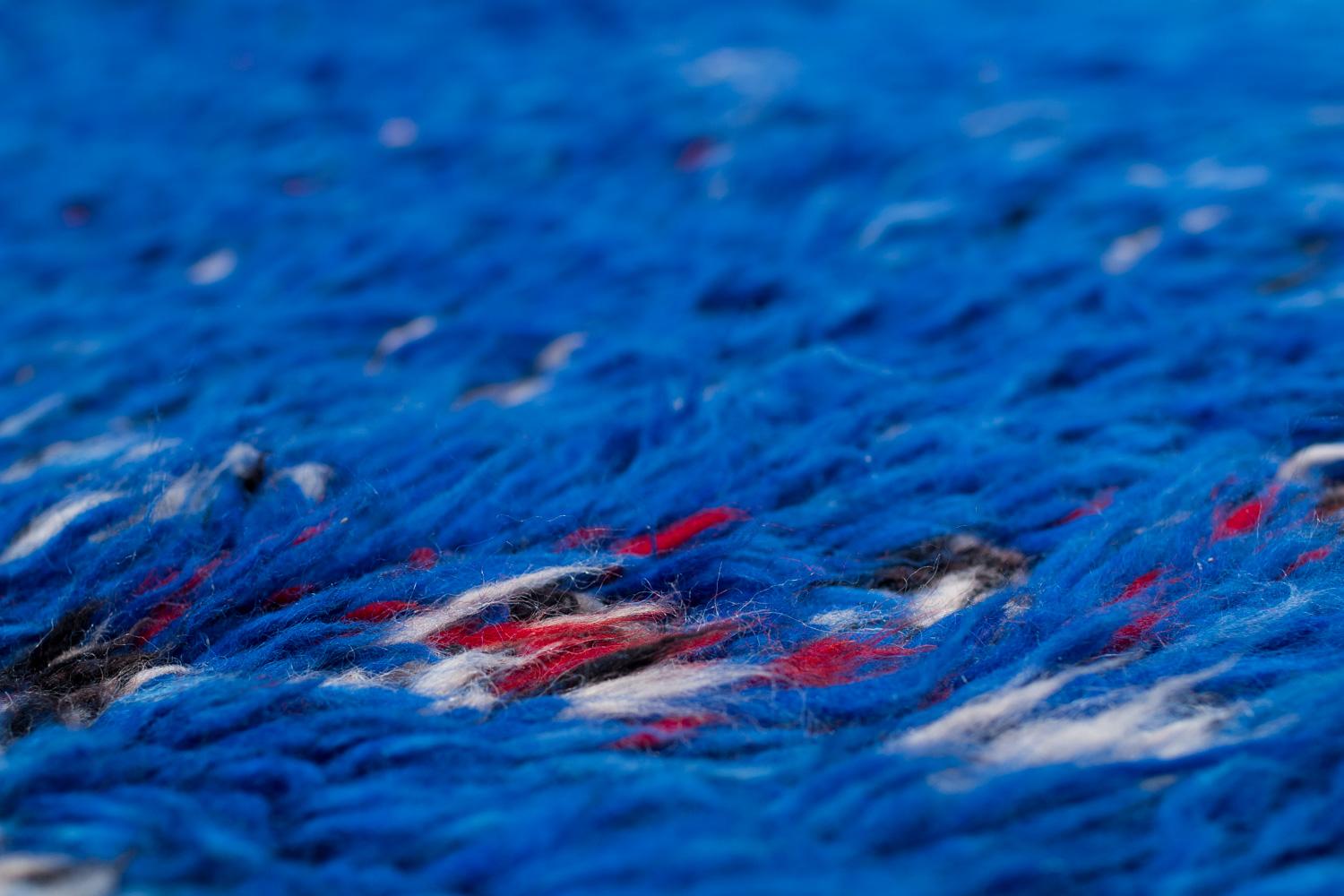 Vintage Rare Authenic Beni M'Guild Moroccan Berber Handmade Rug Blue Wool Plush For Sale 4