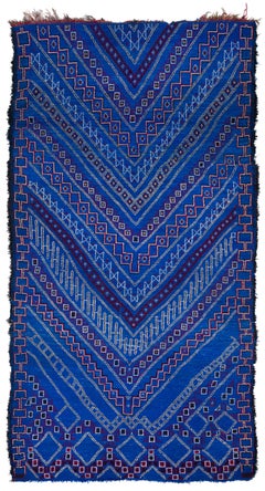 Vintage Rare Authenic Beni M'Guild Moroccan Berber Handmade Rug Blue Wool Plush