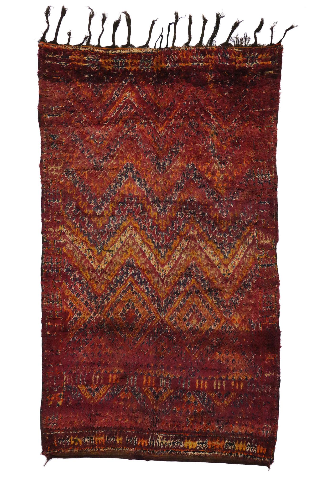 20th Century Vintage Beni MGuild Moroccan Rug, Bohemian Meets Maximalist Style For Sale
