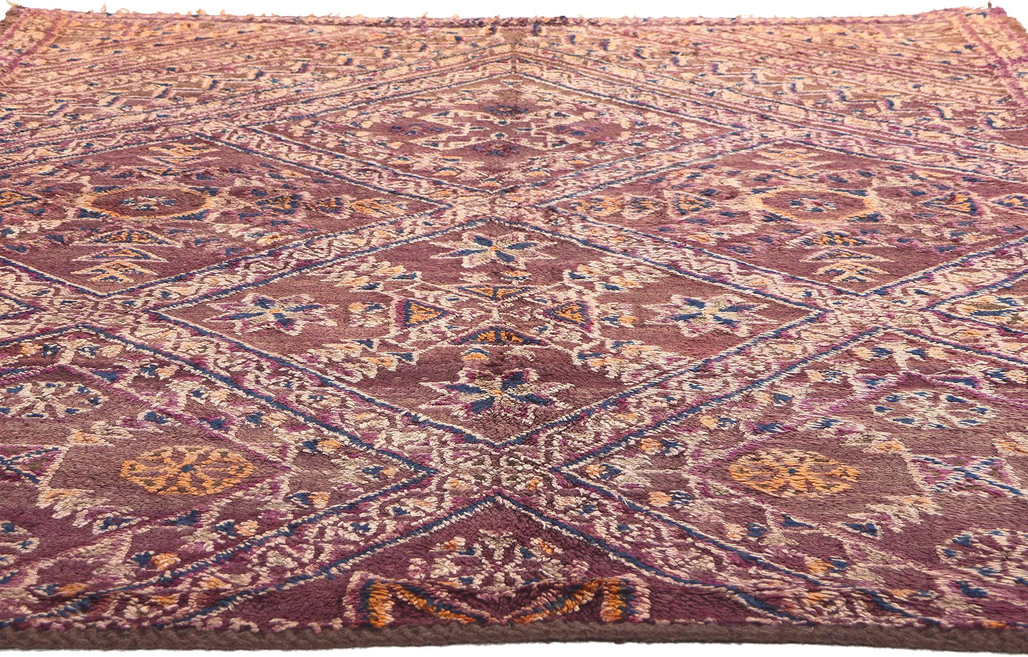 Hand-Knotted Vintage Beni MGuild Moroccan Rug, Bohemian Rhapsody Meets Midcentury Modern For Sale