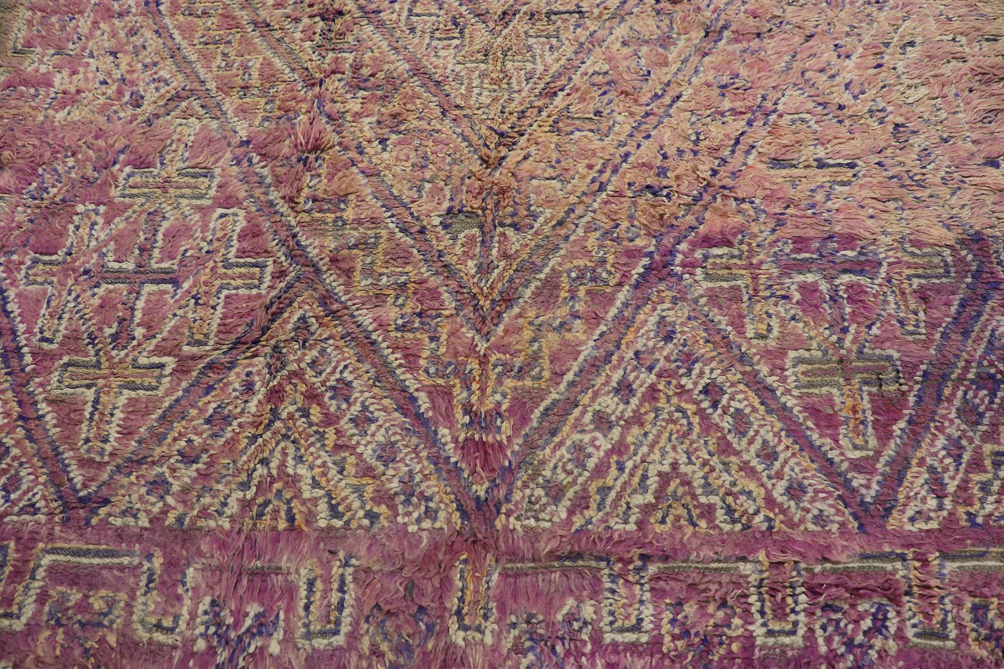 Hand-Knotted Vintage Beni MGuild Moroccan Rug, Boho Luxe Meets Ultra Cozy For Sale
