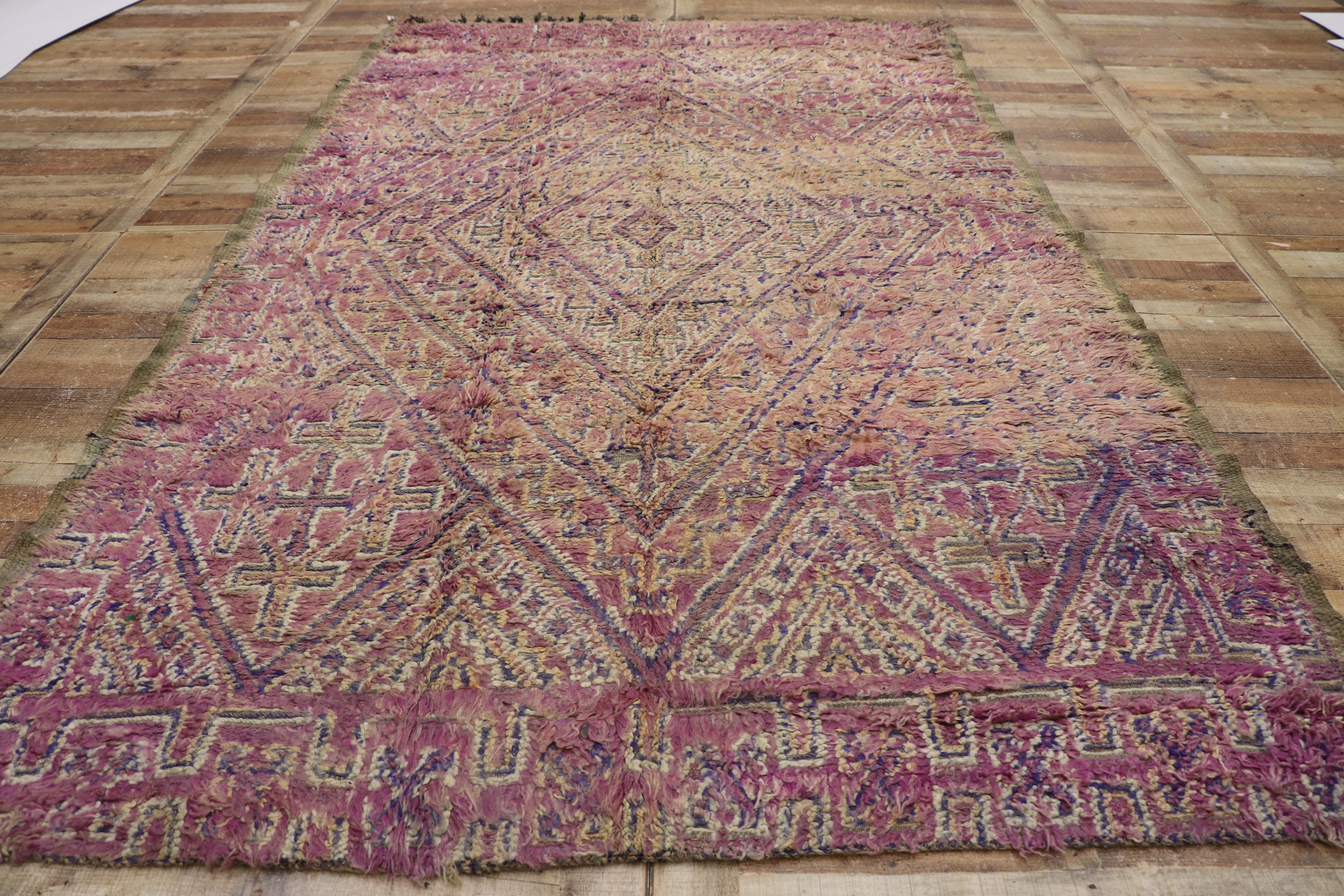 Wool Vintage Beni MGuild Moroccan Rug, Boho Luxe Meets Ultra Cozy For Sale