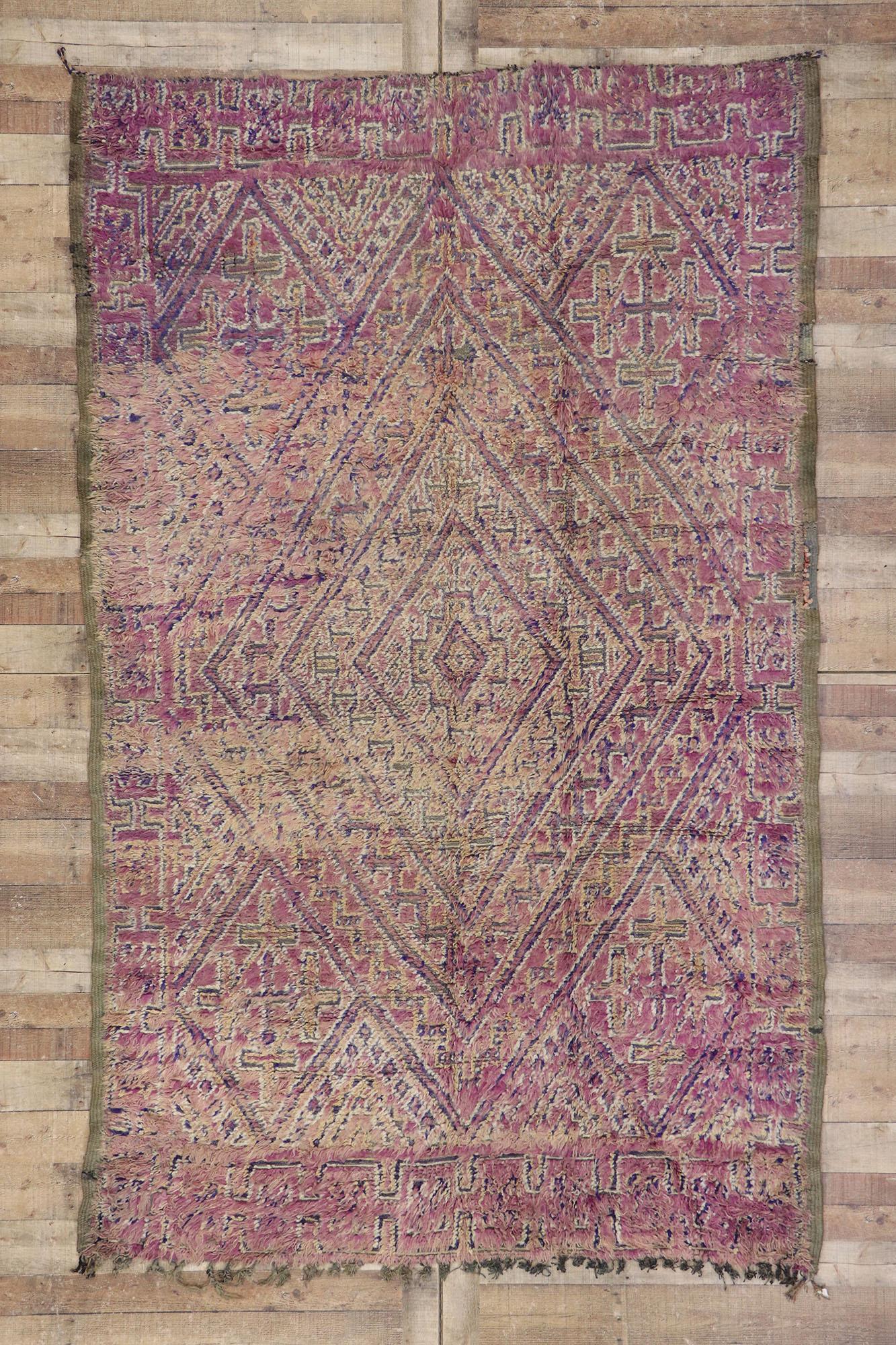 Vintage Beni MGuild Moroccan Rug, Boho Luxe Meets Ultra Cozy For Sale 1