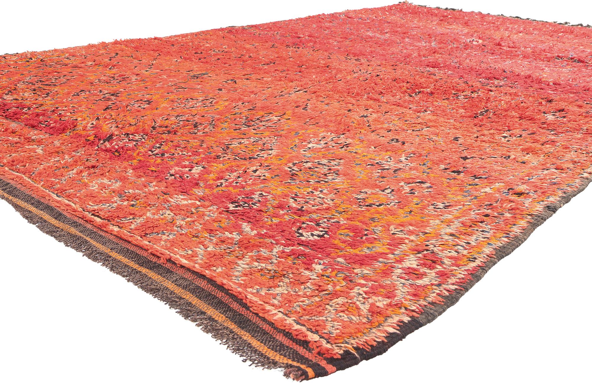 20148 Vintage Beni MGuild Moroccan Rug, 06'08 x 11'06.

In the vibrant realm of style, the hand-knotted wool vintage Beni MGuild Moroccan rug effortlessly blends bold bohemian aesthetics with a dash of spicy global flair. Its detailed diamond design