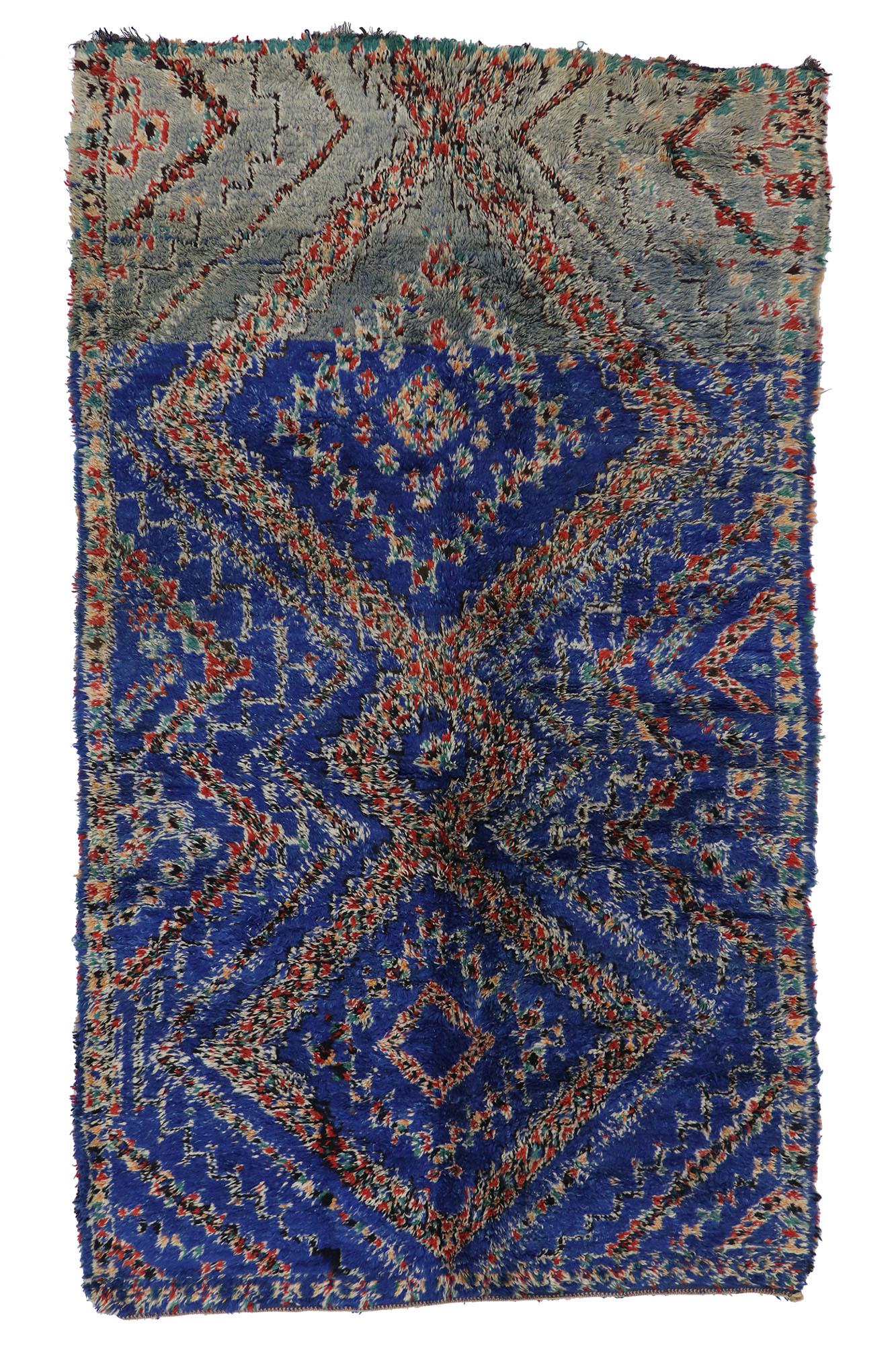 Vintage Beni MGuild Moroccan Rug, Bold Boho Meets Midcentury Modern For Sale 3