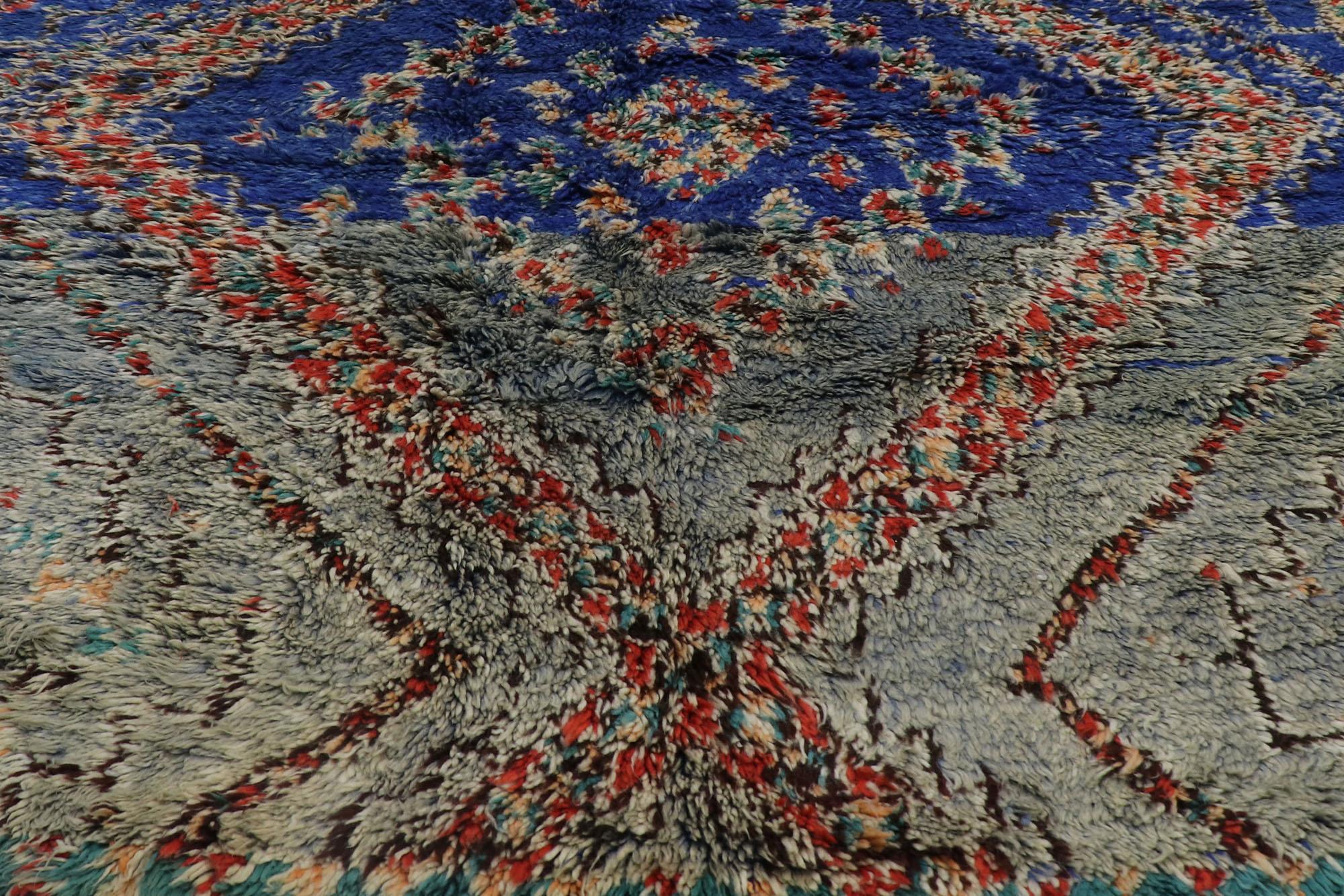 Hand-Knotted Vintage Beni MGuild Moroccan Rug, Bold Boho Meets Midcentury Modern For Sale