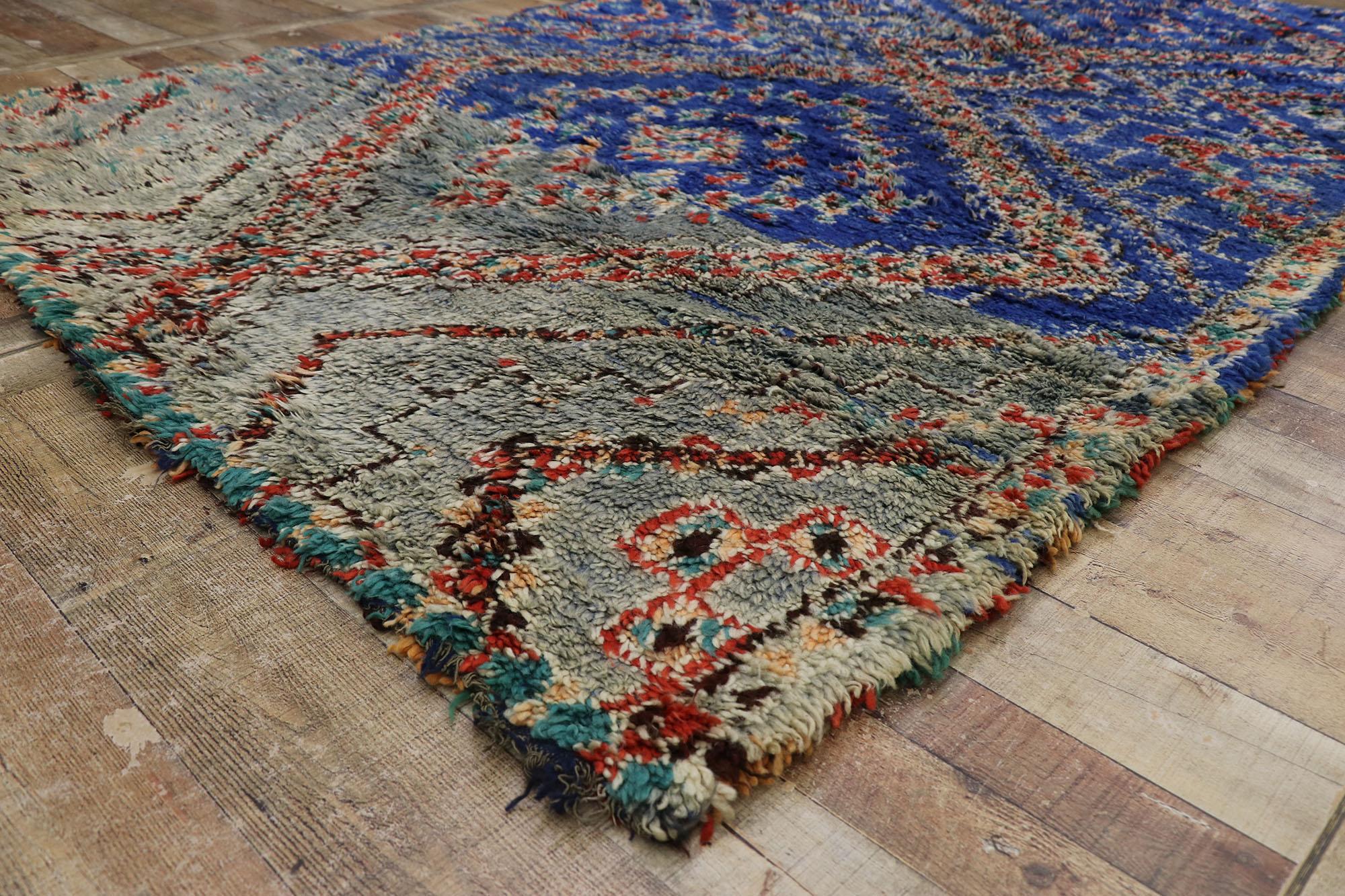 Marokkanischer Beni MGuild-Teppich im Vintage-Stil, Bold Boho Meets Midcentury Modern (Wolle) im Angebot