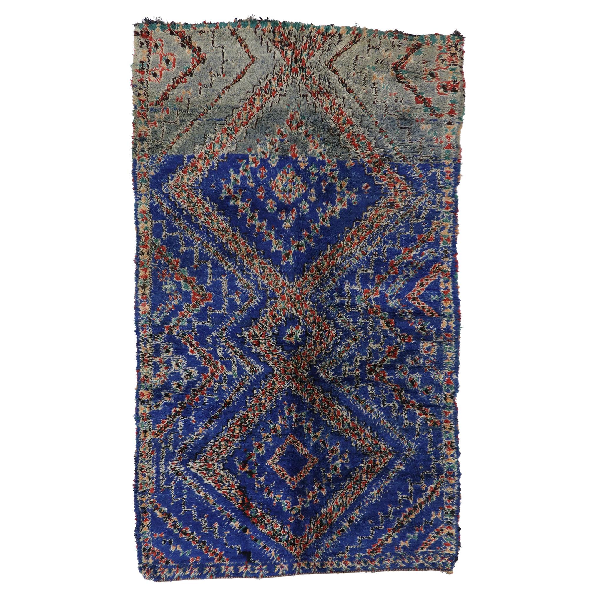 Vintage Beni MGuild Moroccan Rug, Bold Boho Meets Midcentury Modern For Sale
