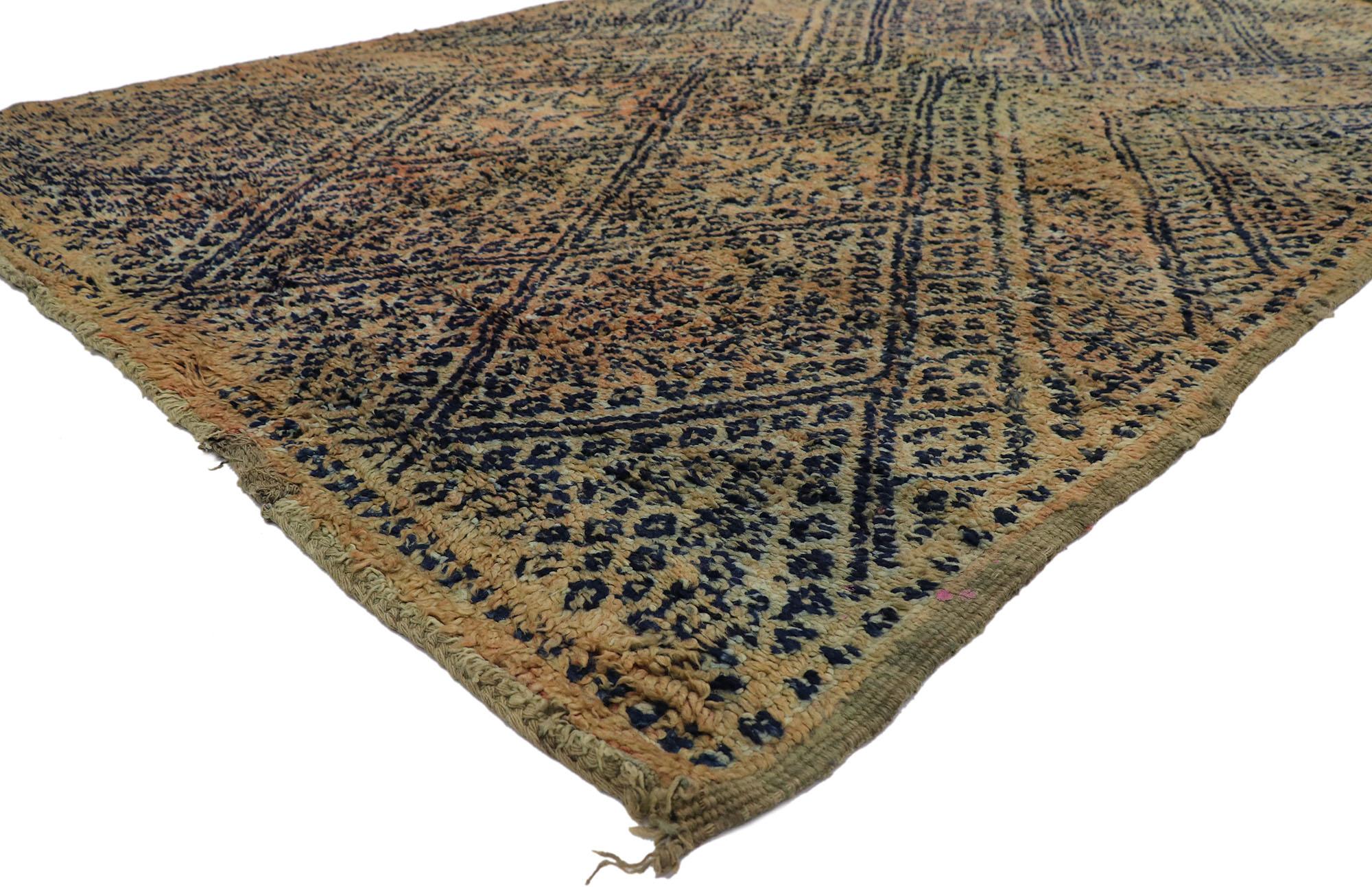 21299 Vintage Beni MGuild Moroccan rug, 06'11 x 10'07. With its nomadic charm, plush pile, incredible detail and texture, this hand knotted wool vintage Beni MGuild Moroccan rug is a captivating vision of woven beauty. The eye-catching diamond