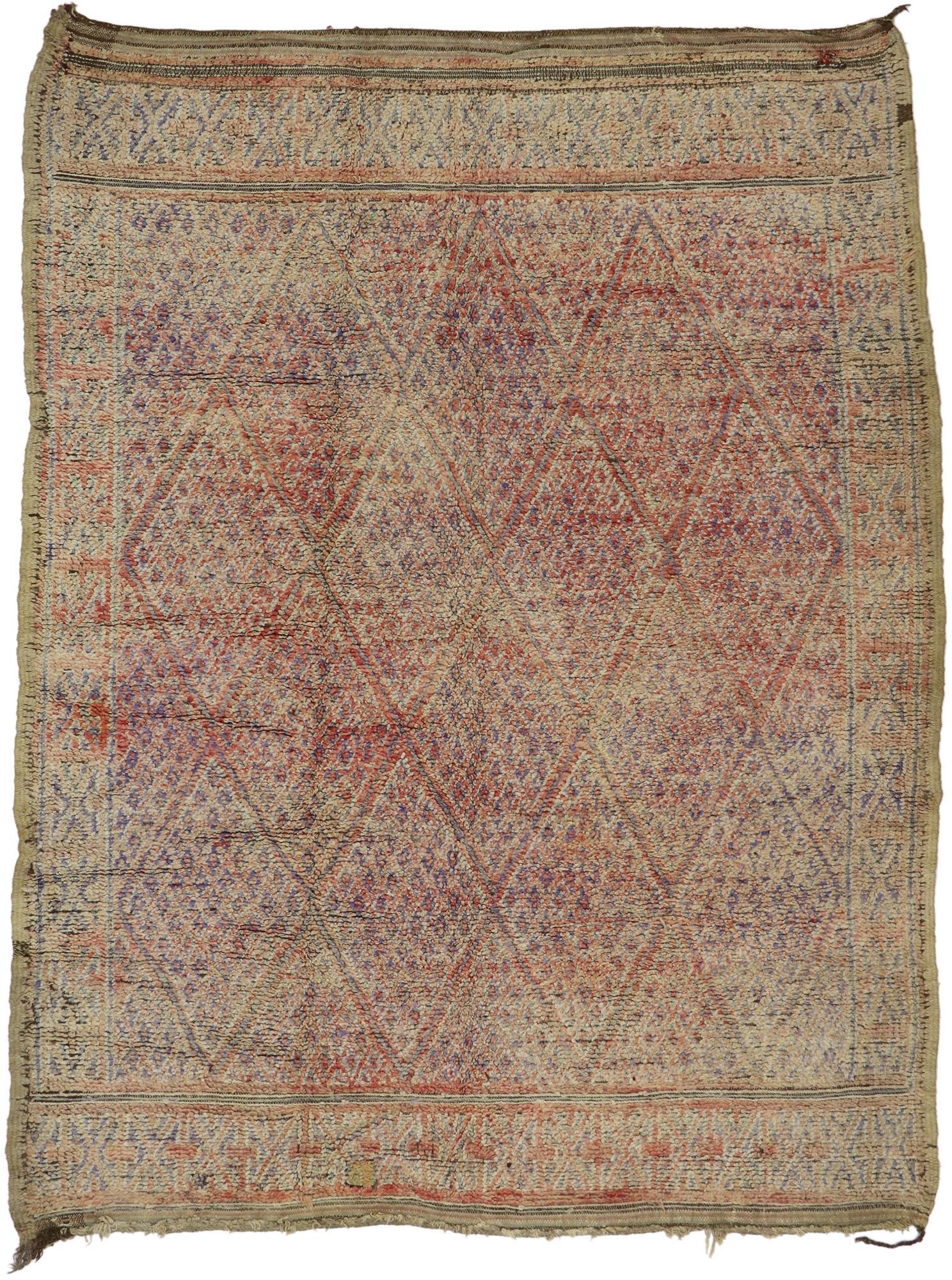 20ième siècle 1960's Beni MGuild Berber Moroccan Carpet with Modern Style en vente