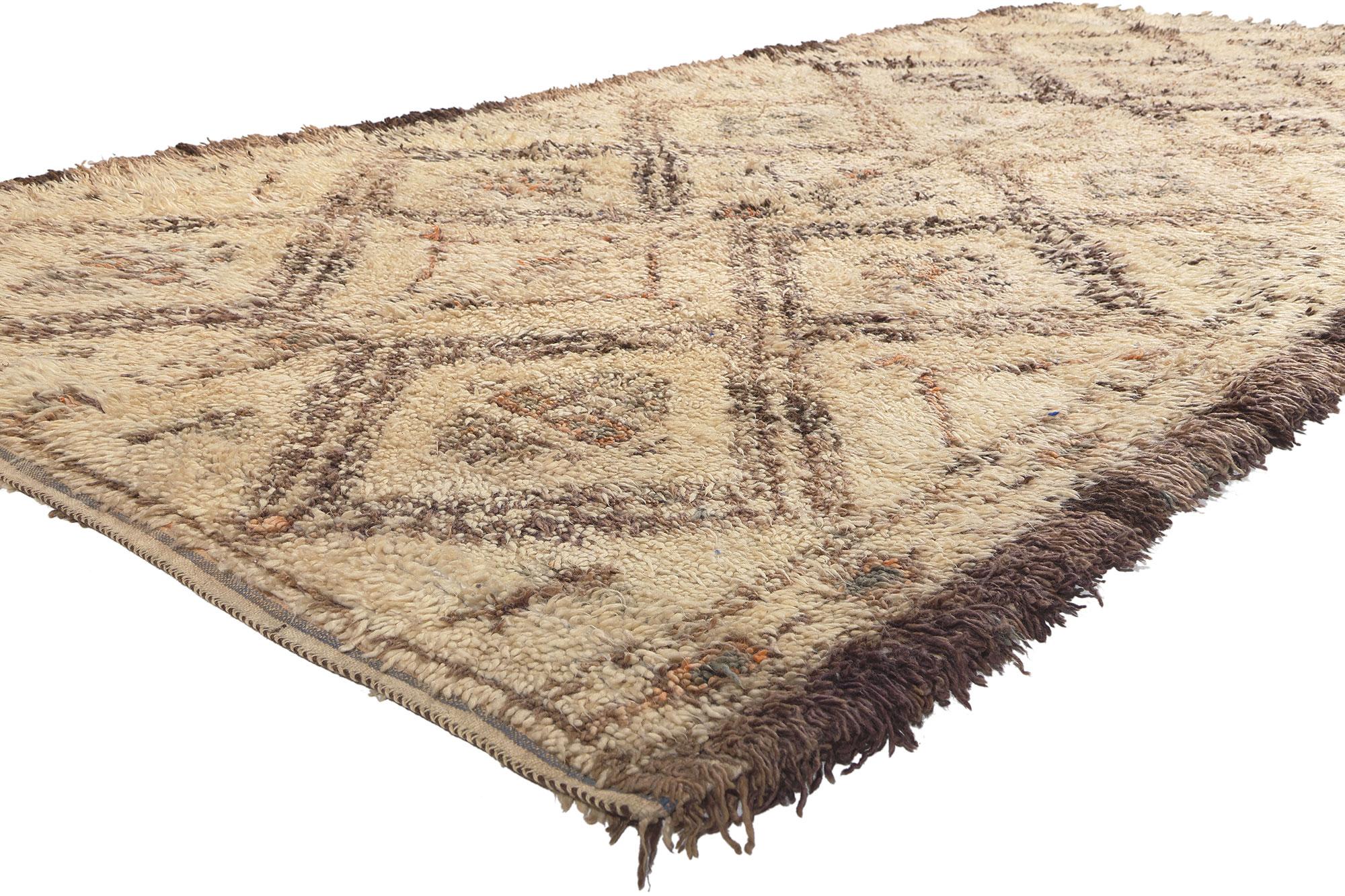 20661 Vintage Beni MGuild Moroccan Rug, 06'01 x 13'01. This hand knotted wool vintage Moroccan rug is a traditional handwoven masterpiece crafted by the Beni MGuild tribe, a subset of the Berber Tribe in Morocco. Known for their intricate designs,