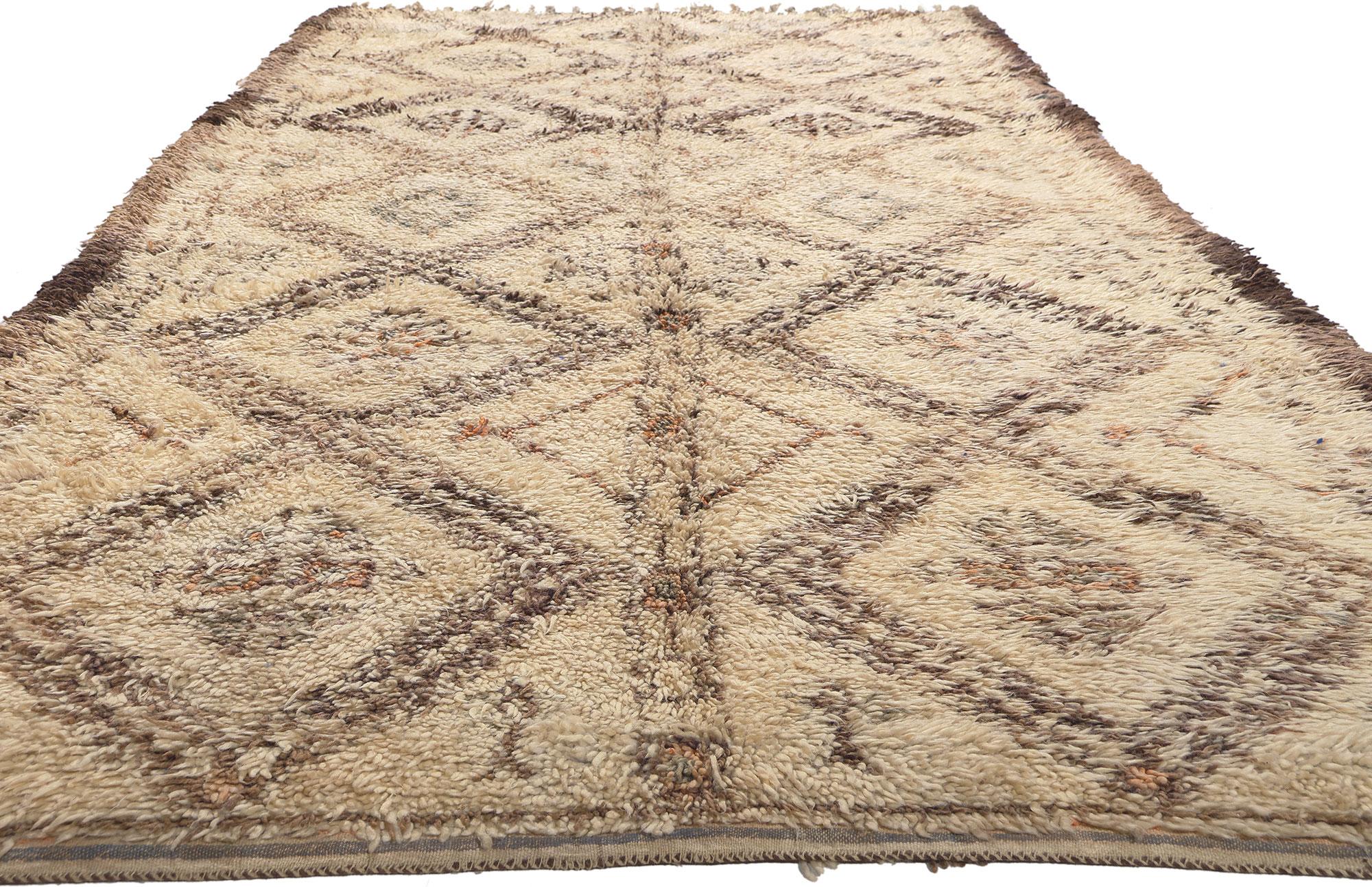 Mid-Century Modern Vintage Beni MGuild Moroccan Rug, Cohesive Coziness Meets Subtle Shibui For Sale