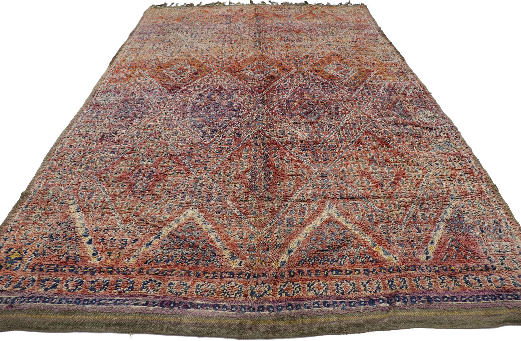 Hand-Knotted Vintage Beni MGuild Moroccan Rug, Cozy Nomad Meets Sultry Bohemian For Sale
