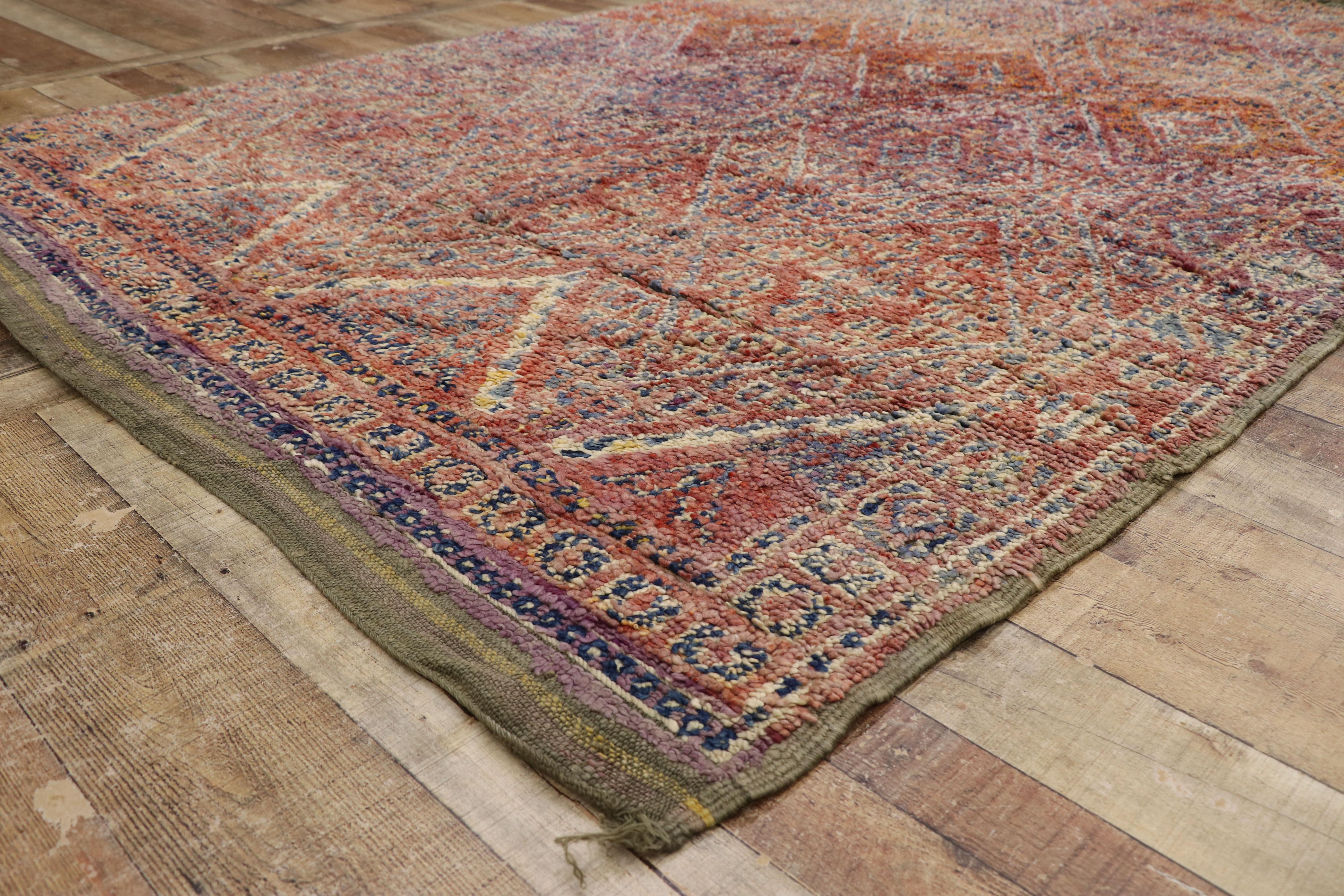 Wool Vintage Beni MGuild Moroccan Rug, Cozy Nomad Meets Sultry Bohemian For Sale