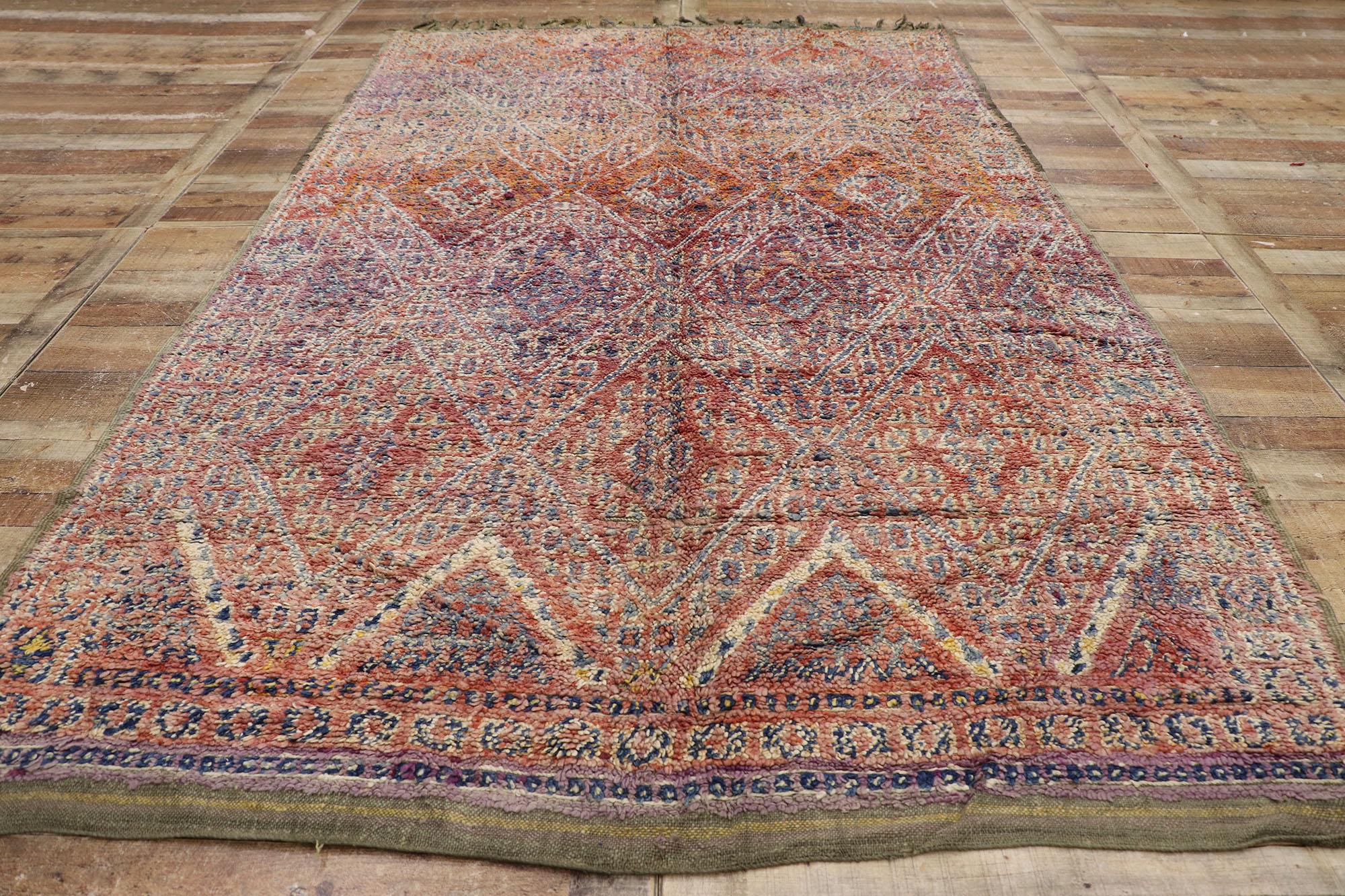 Vintage Beni MGuild Moroccan Rug, Cozy Nomad Meets Sultry Bohemian For Sale 1