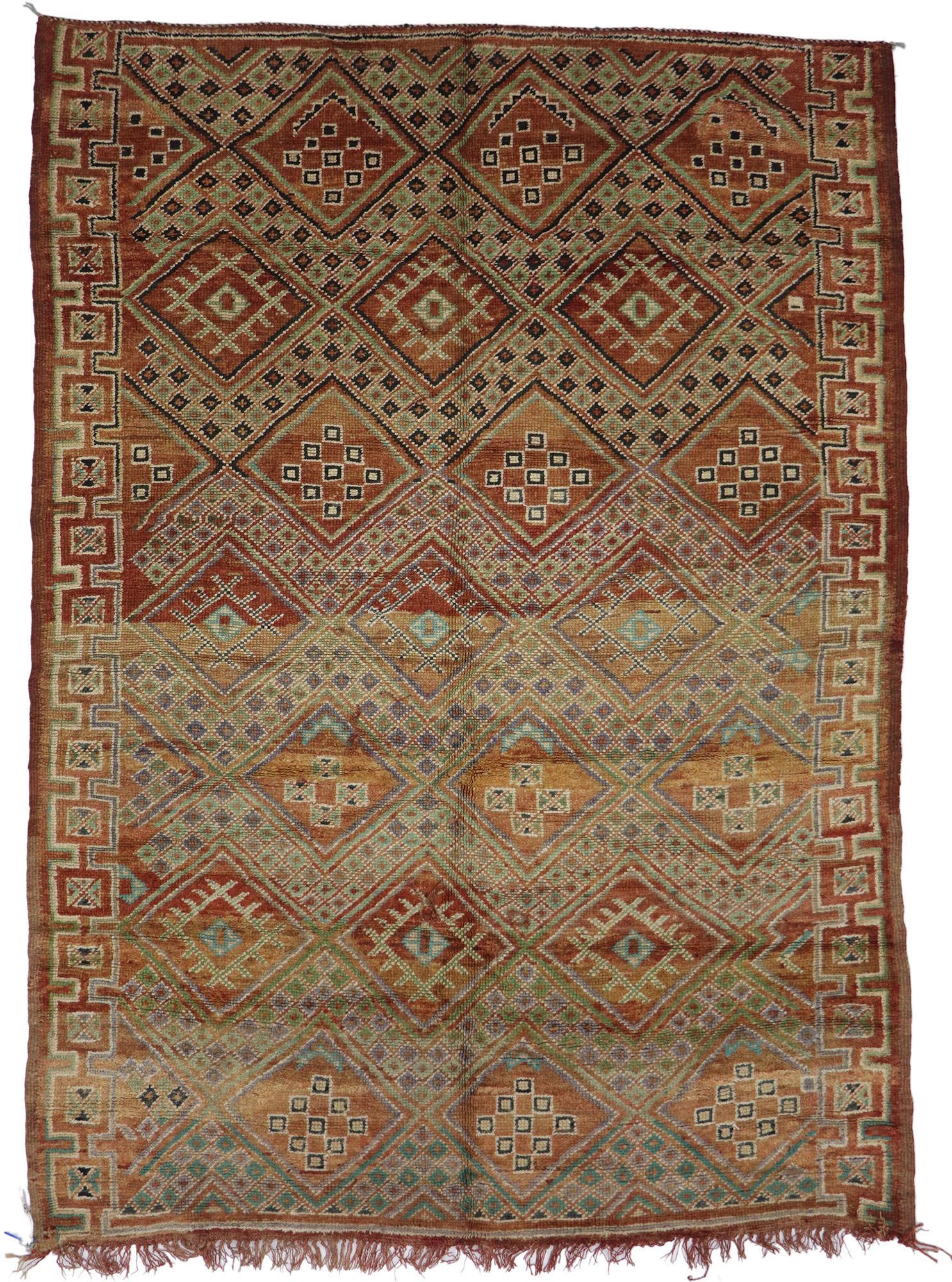 Vintage Beni MGuild Moroccan Rug, Elegant Warmth Meets Nomadic Charm 2
